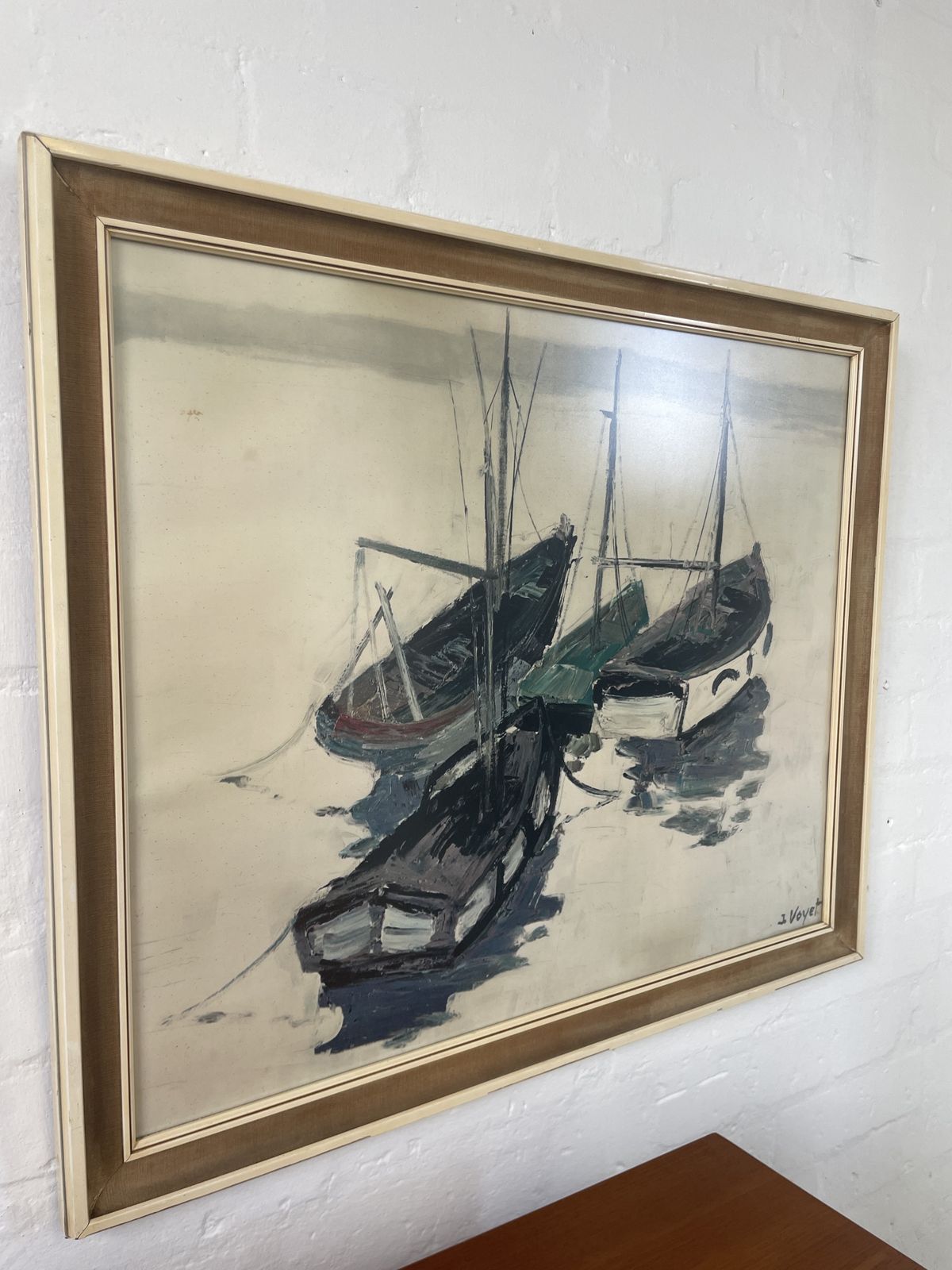 Jacques Voyet Print “Les Bateaux” | Framed French Artwork | Mid Century Elegance photo for sale