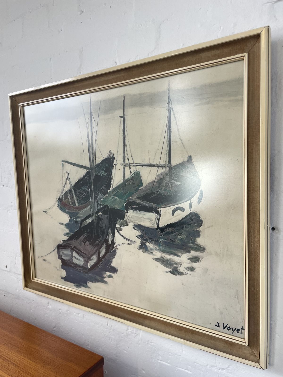 Jacques Voyet Print “Les Bateaux” | Framed French Artwork | Mid Century Elegance photo Art