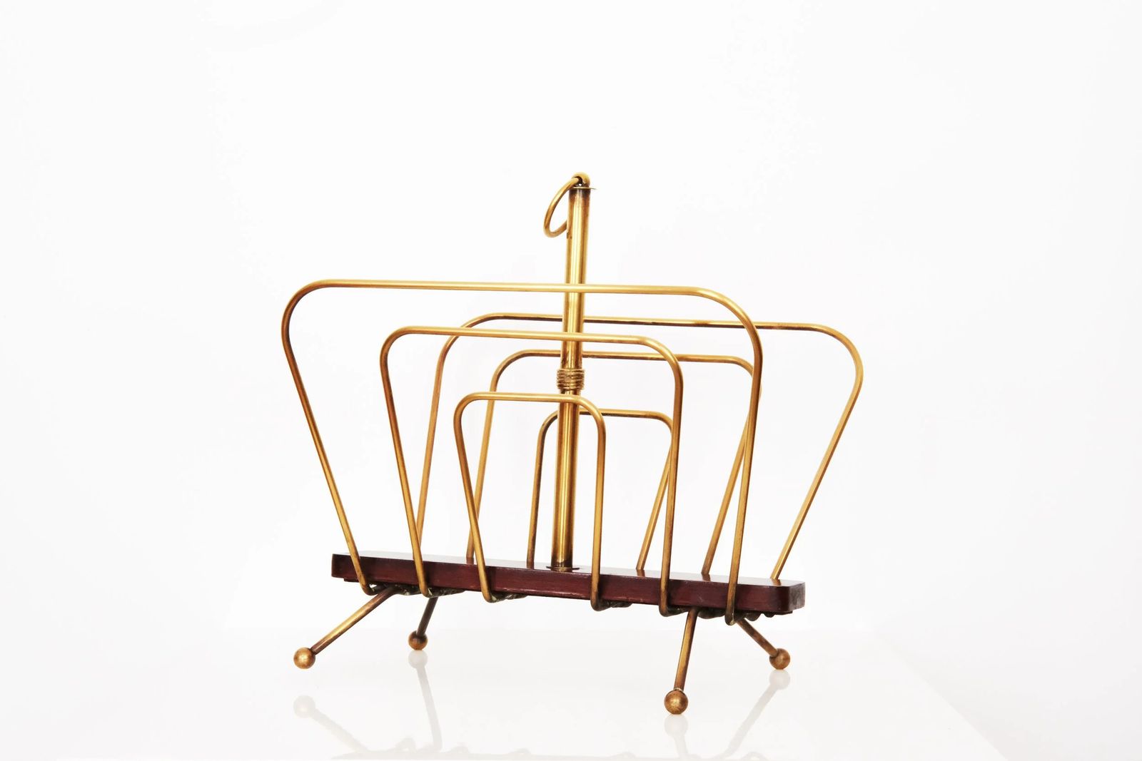 20th Century Magazine Rack In Brass & Wood By French Designer Jacques Adnet photo furniture