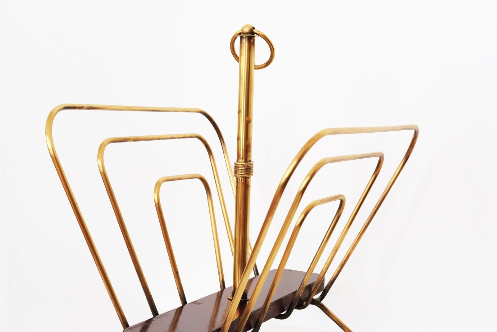 20th Century Magazine Rack In Brass & Wood By French Designer Jacques Adnet photo buy