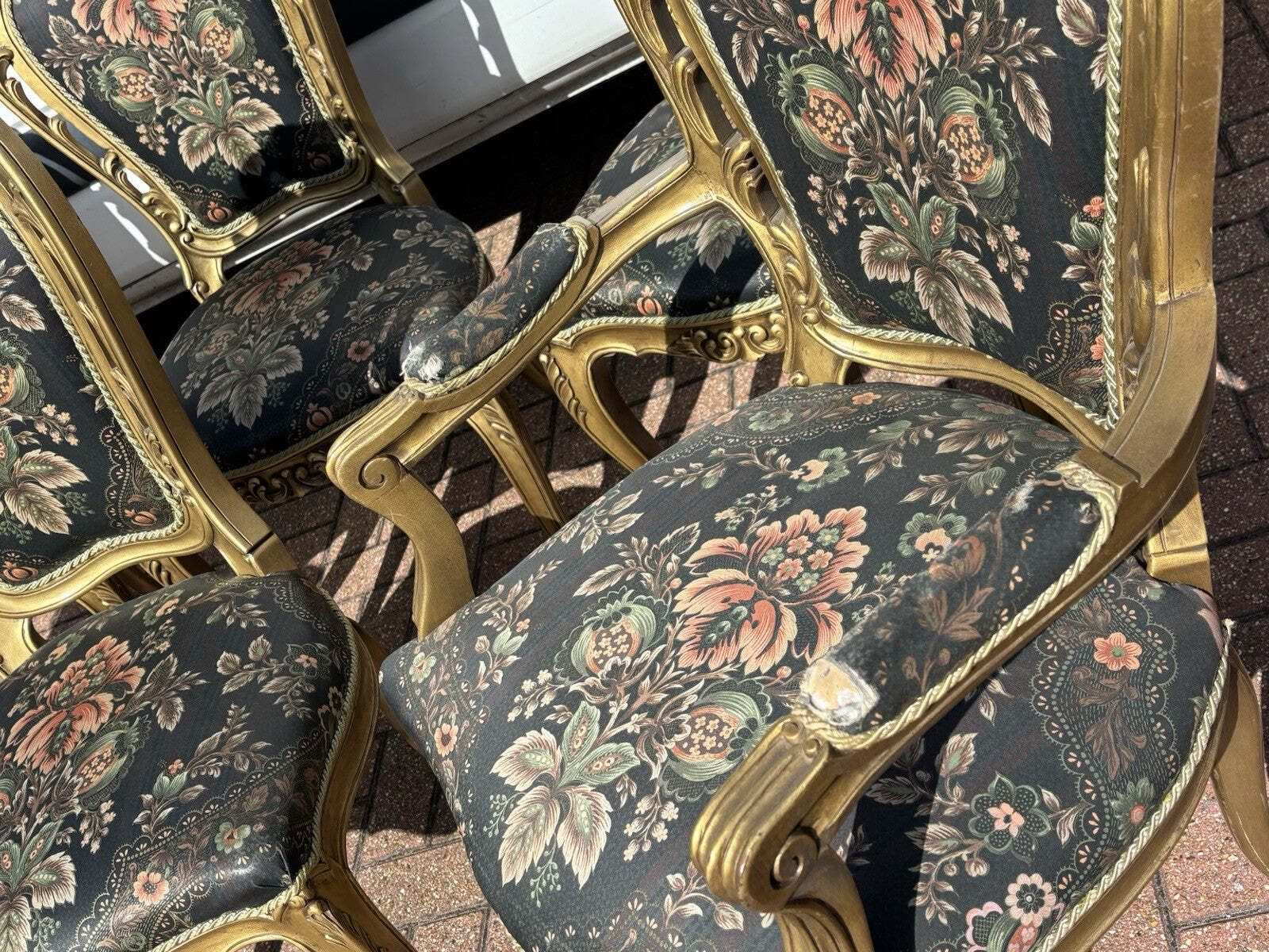 6 French Louis Style Gold Gilt Wooden And Upholstered Armchairs. photo 1016.0