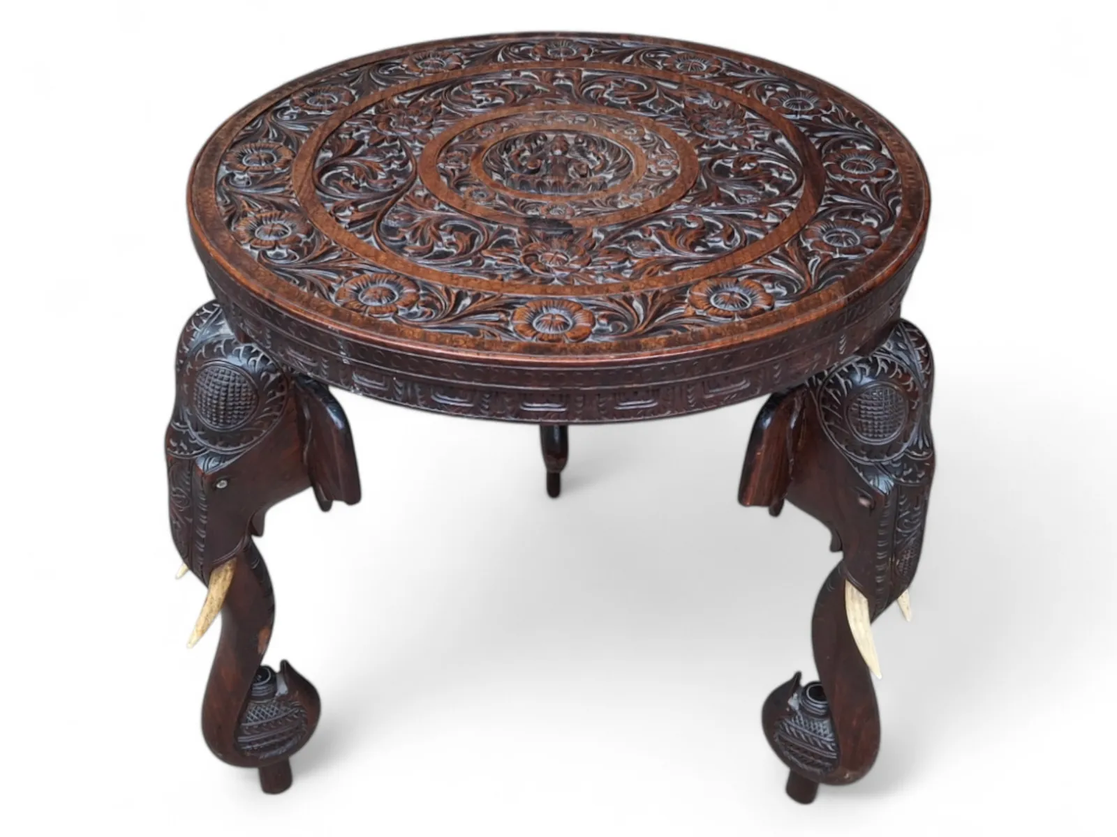 Early 20th Century Bermese Carved Hardwood Elephant Occasional / Side Table photo for sale