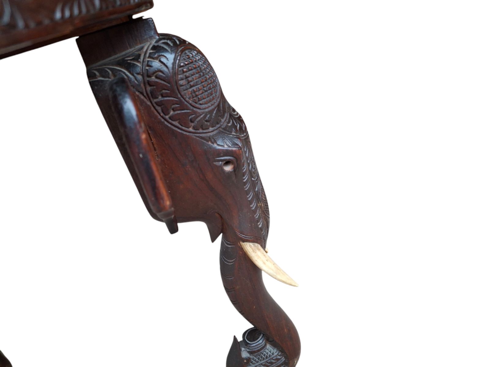 Early 20th Century Bermese Carved Hardwood Elephant Occasional / Side Table photo vinterior