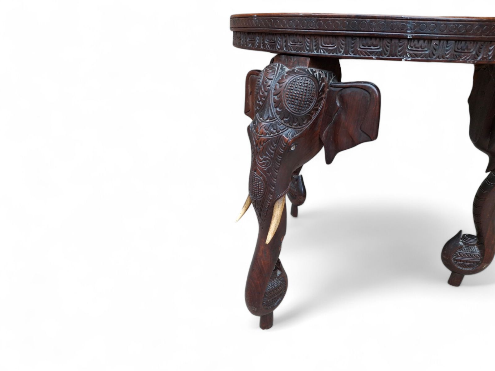 photo for sale Early 20th Century Bermese Carved Hardwood Elephant Occasional / Side Table