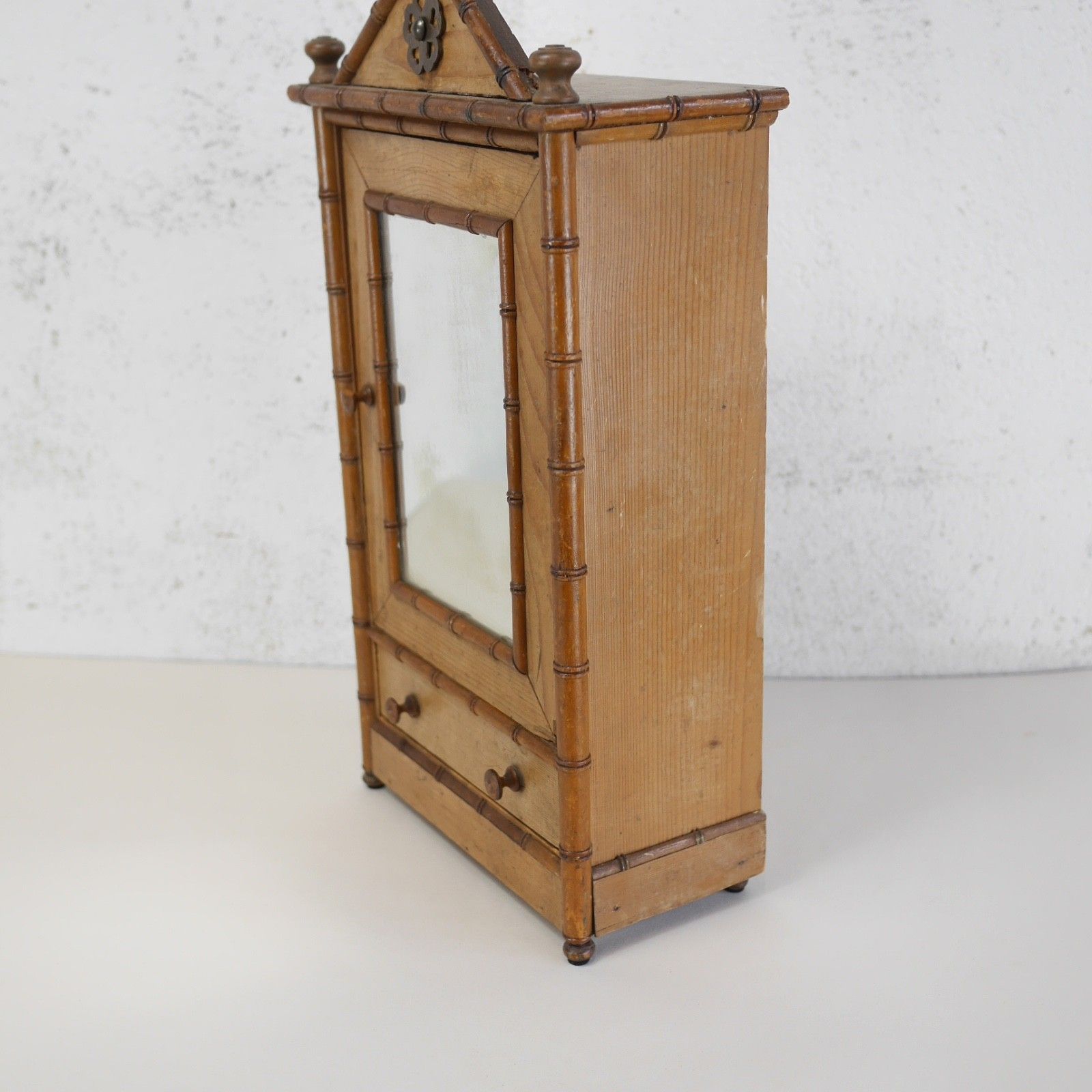 255.0 Antique Faux Bamboo Cabinet Mirror Medicine Early 20th Century #102942 photo