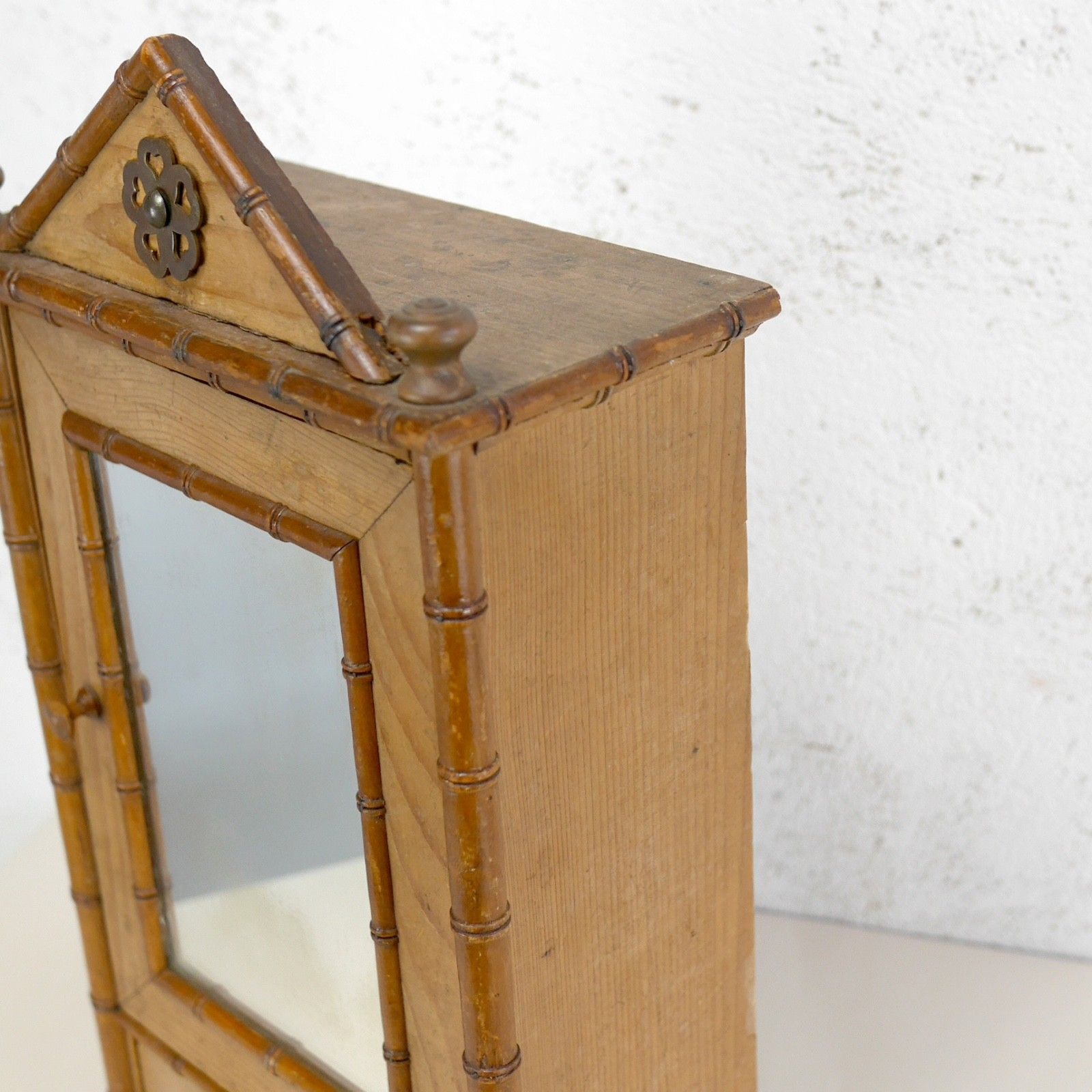 photo vinterior Antique Faux Bamboo Cabinet Mirror Medicine Early 20th Century #102942