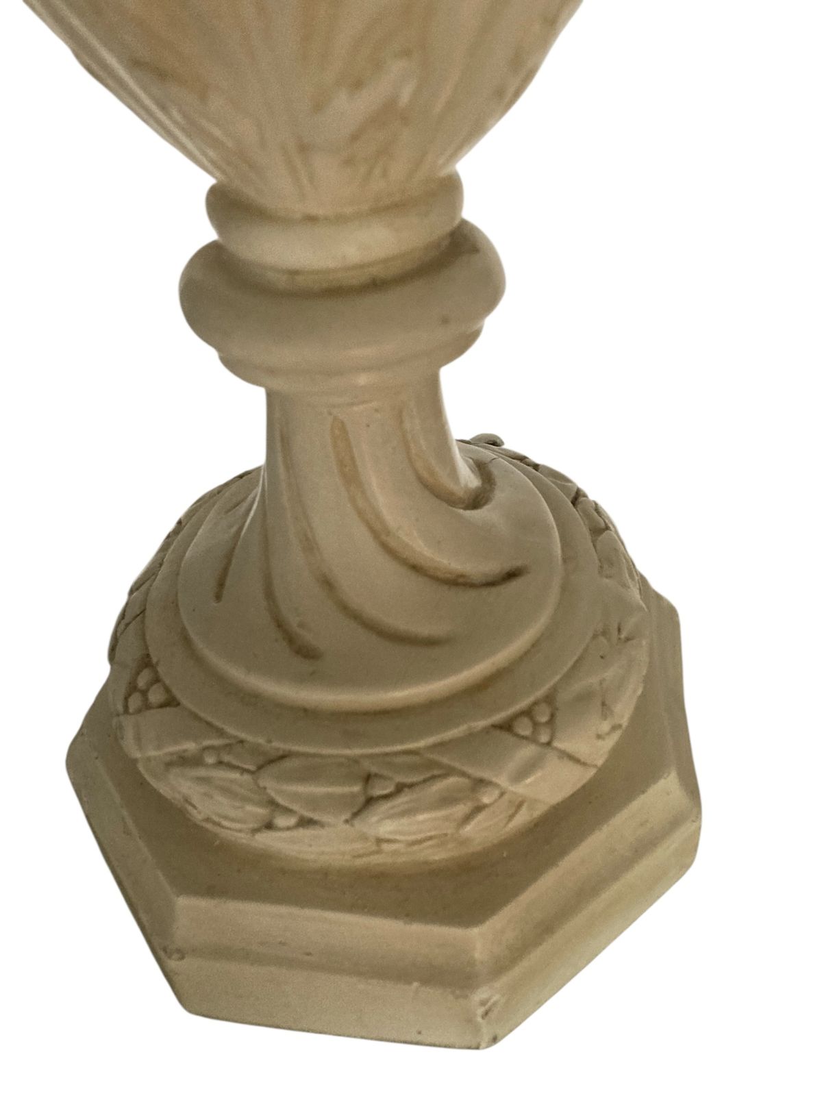 Plaster Moulded And Decorated Cherub Lamp Circa 1930's Grey Velvet Shade photo for sale