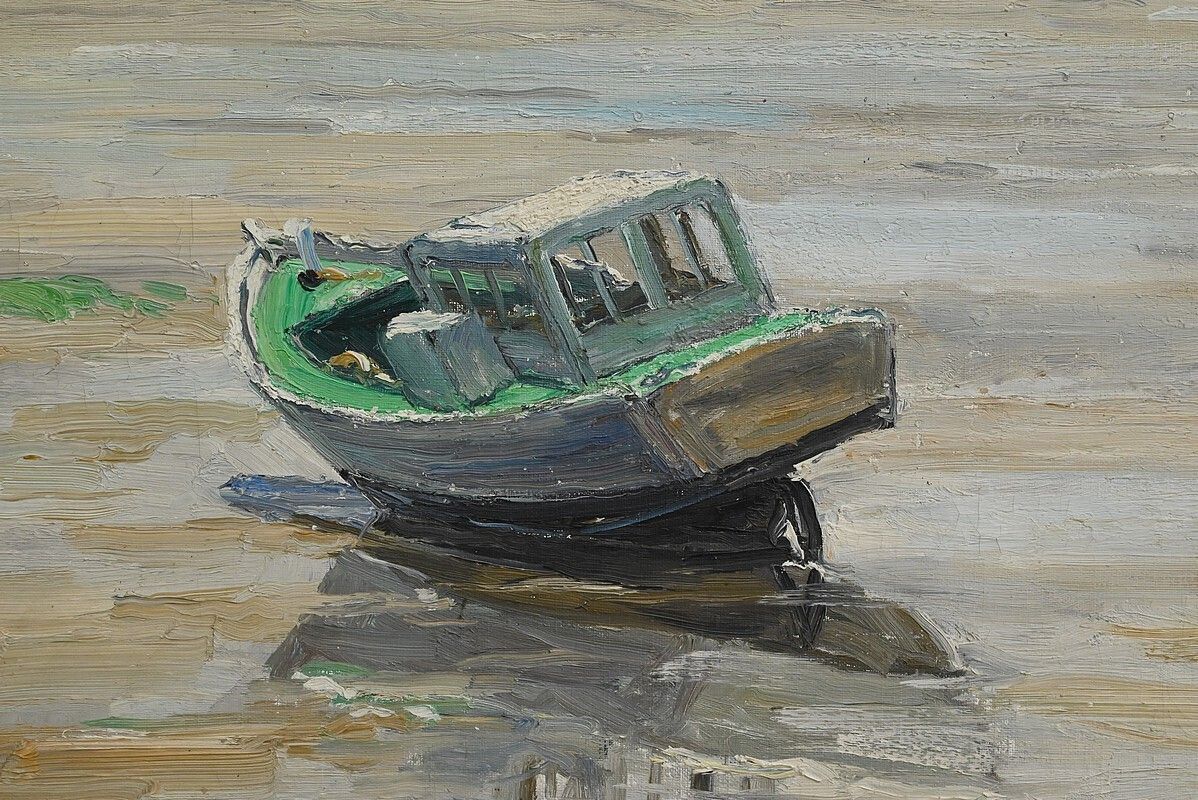 Painting “Boat At Low Tide” By Jp Guinegault – Part 2 Of The 20th Century photo vinterior