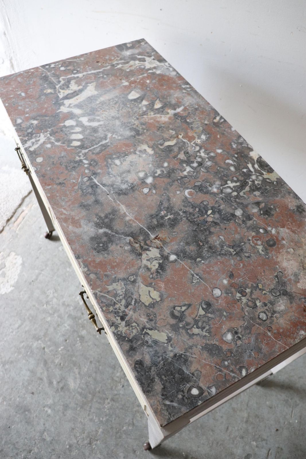 photo for sale Elegant Painted Vintage Washstand Or Dressing Table On Castors With Pink And Grey Marble Top