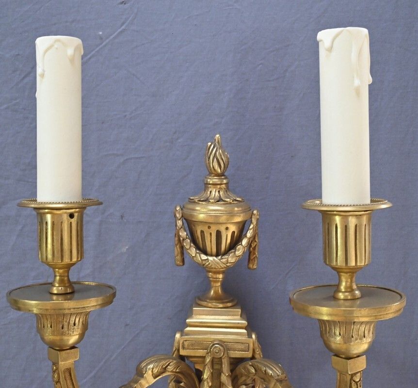 Pair Of Bronze Wall Lights, Louis XVI Style – Late 19th Century photo for sale