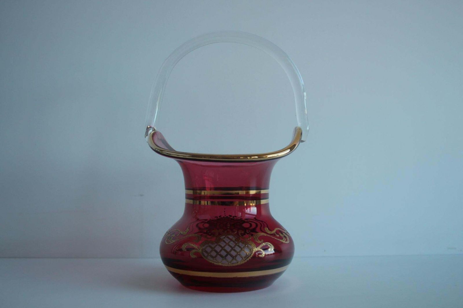 Crystal, Gilded Basket, Bohemia Crystal, Czechoslovakia, 1960's. photo for sale