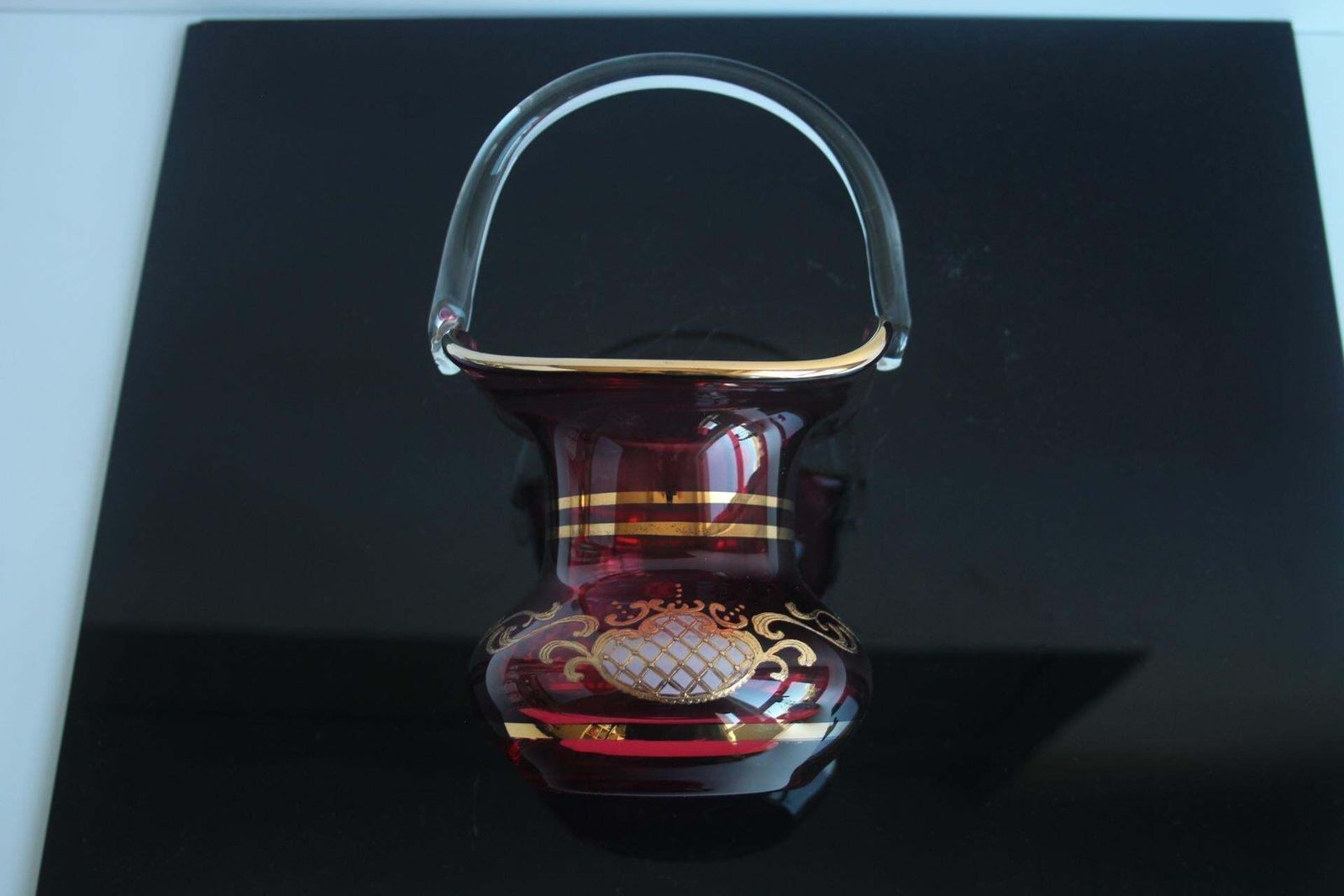 Crystal, Gilded Basket, Bohemia Crystal, Czechoslovakia, 1960's. photo 325.0