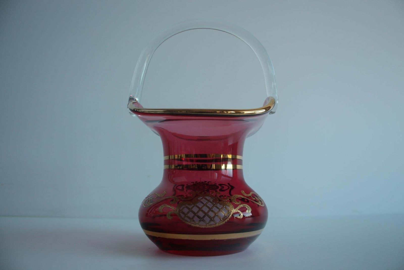 Crystal, Gilded Basket, Bohemia Crystal, Czechoslovakia, 1960's. photo vinterior
