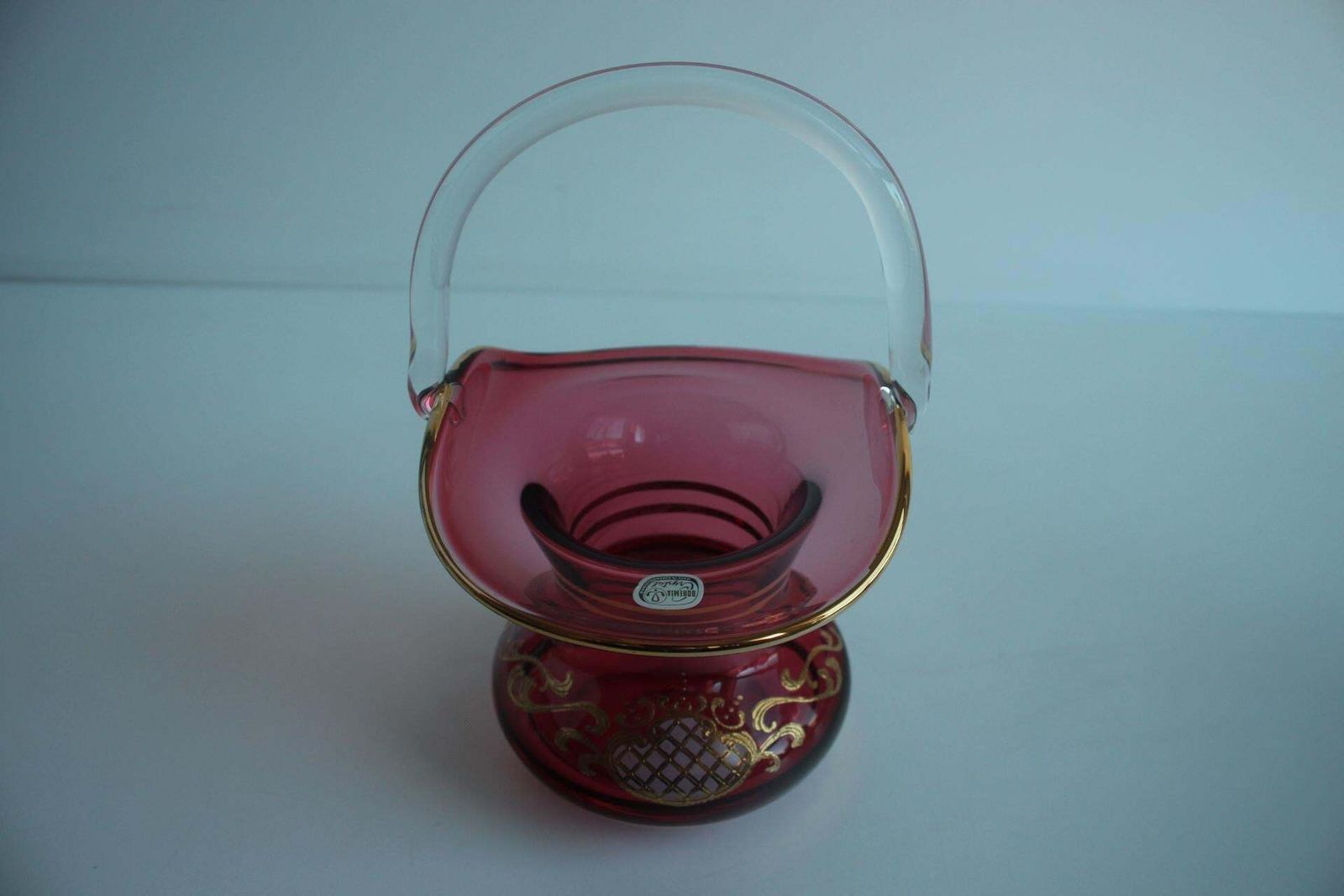 Crystal, Gilded Basket, Bohemia Crystal, Czechoslovakia, 1960's. photo vintage