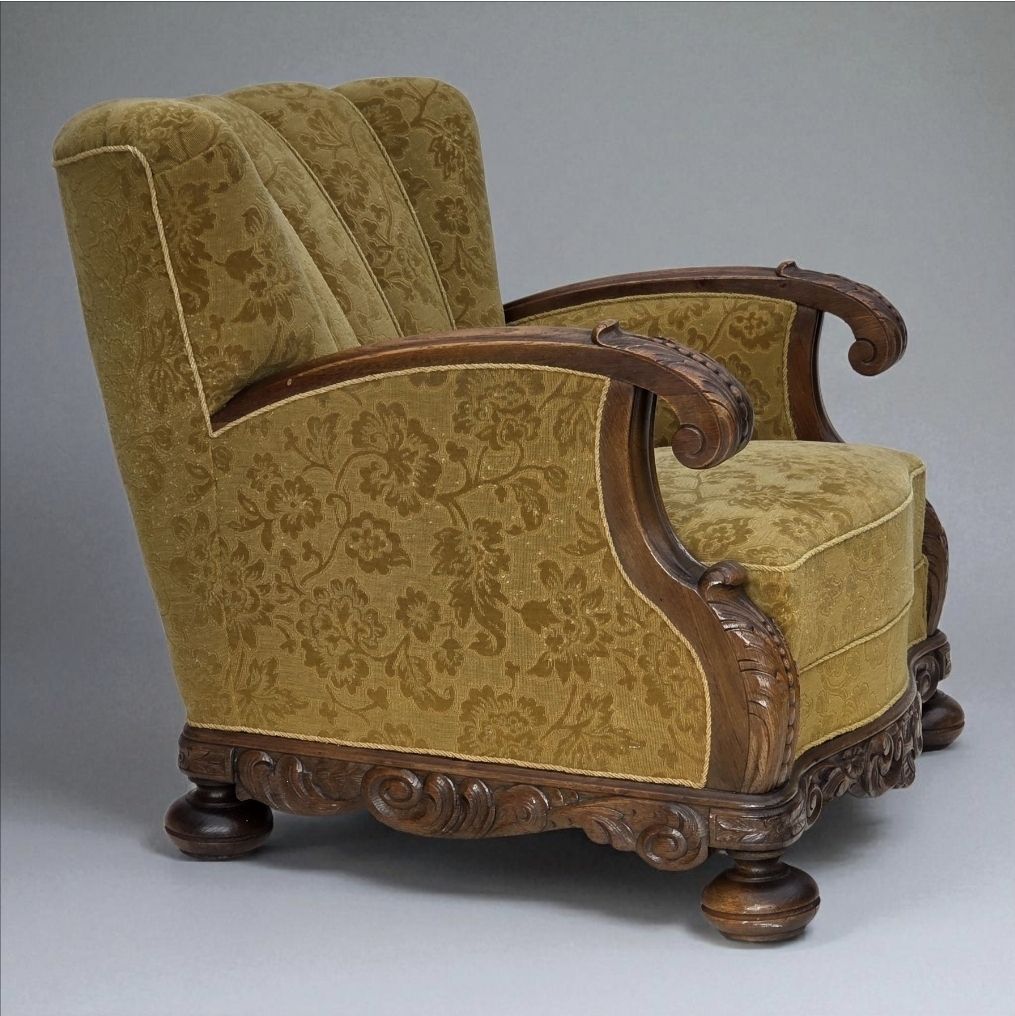 1960s, Danish Armchair, Furniture Wool, Solid Oak Wood.