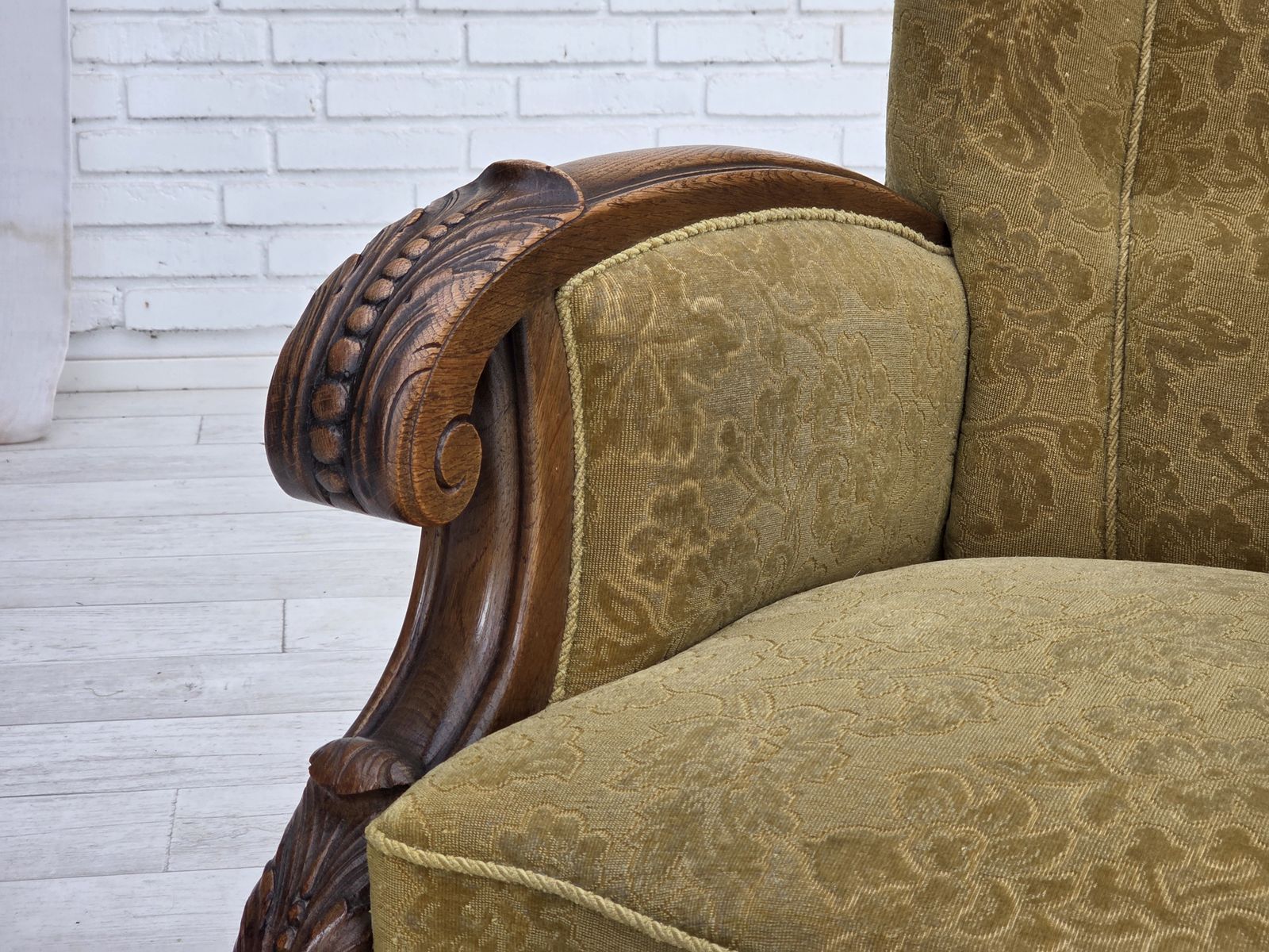 photo for sale 1960s, Danish Highback Armchair, Furniture Wool, Solid Oak Wood.