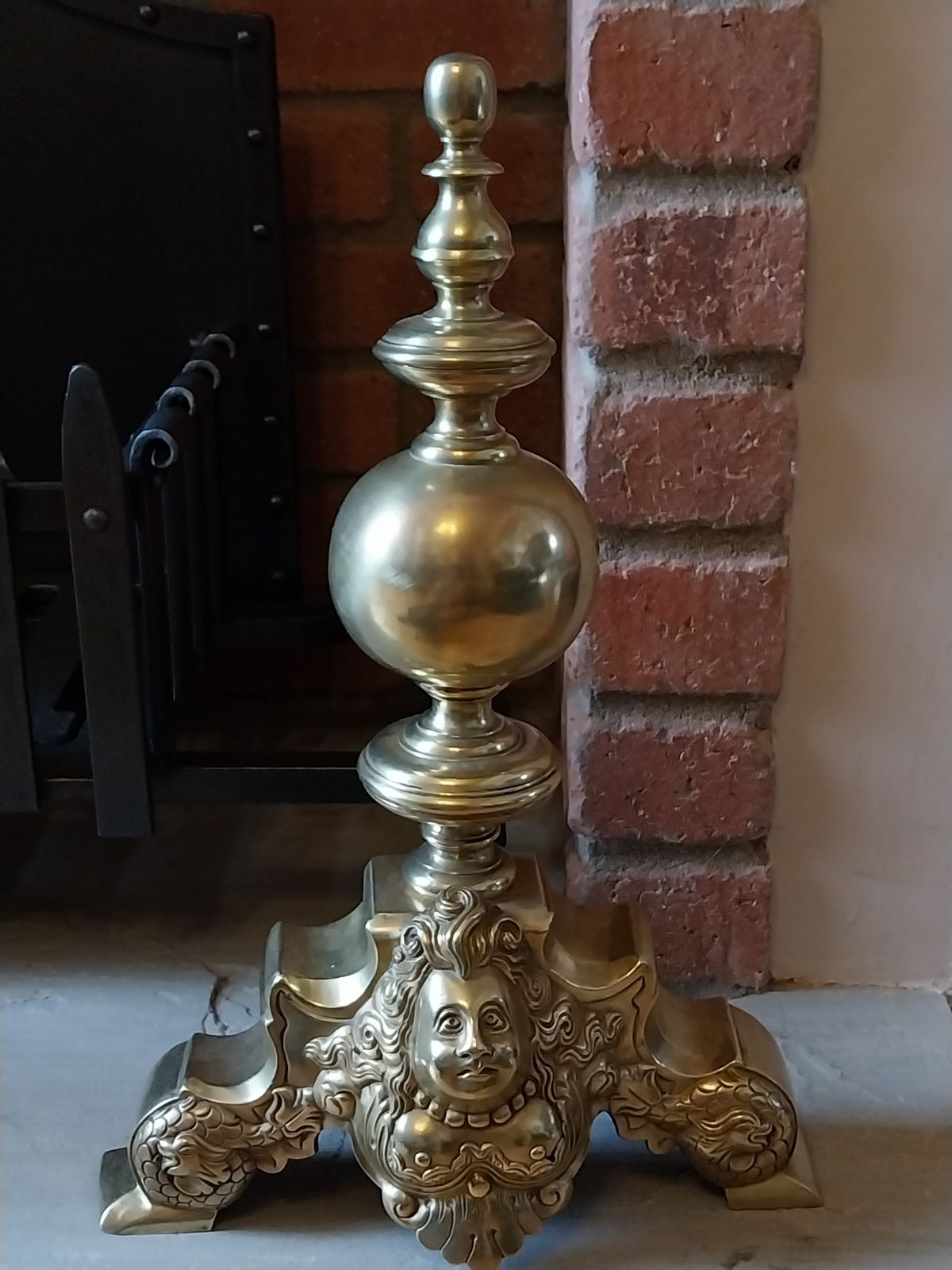 Victorian French Cast And Wrought Iron Fire Basket With Marmoset Baroque Fire Dogs. photo for sale