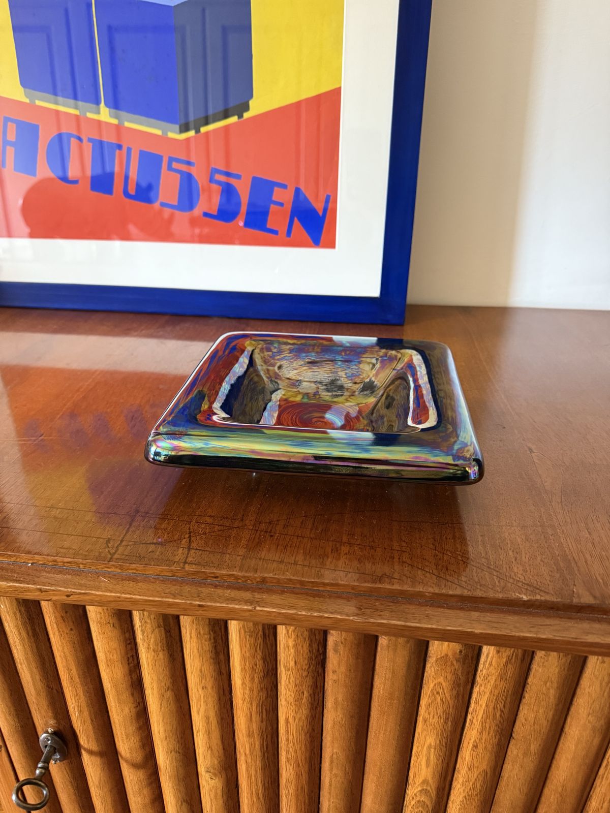 Mid Century Modern Iridescent Ceramic Ashtray / Vide Poche, Paoli Italy 1970s photo for sale
