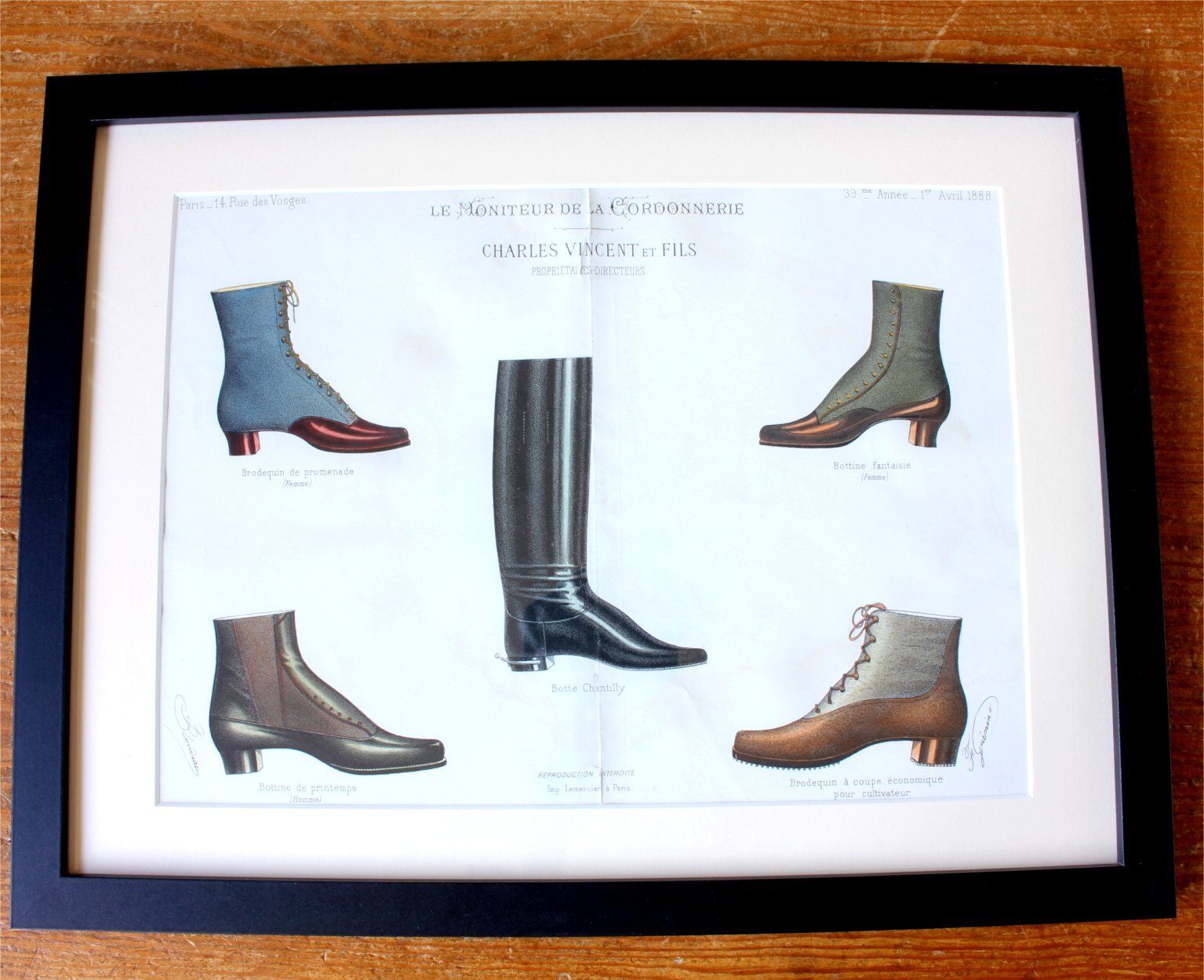 Antique French Footwear Lithographs. Paris France Shoe Shop Prints. photo Art