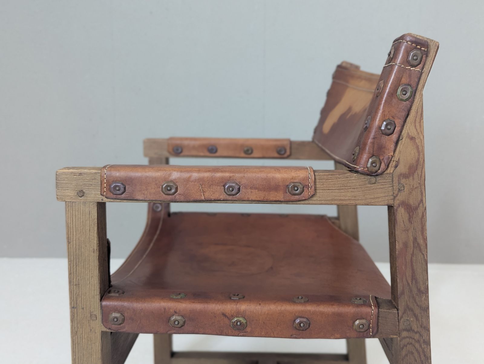 photo furniture Spanish Brutalist Leather Armchair By Biosca, 1950s