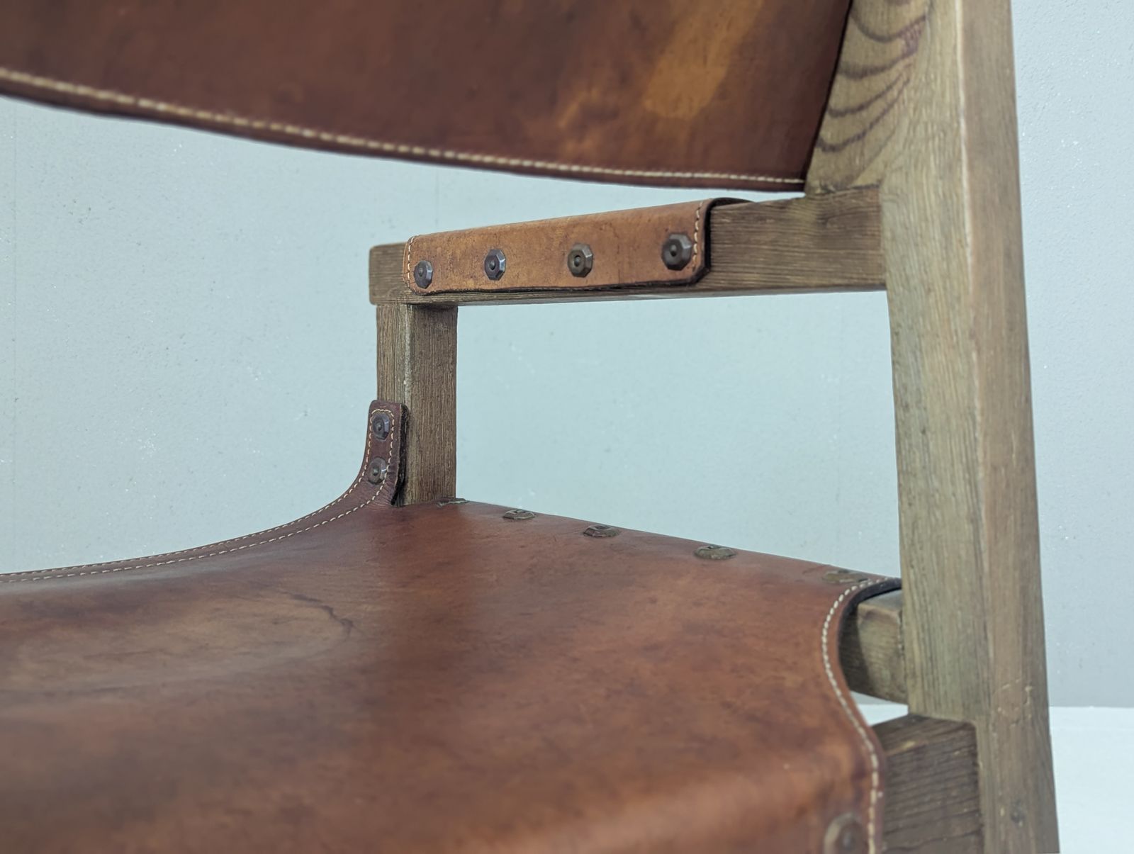 photo for sale Spanish Brutalist Leather Armchair By Biosca, 1950s
