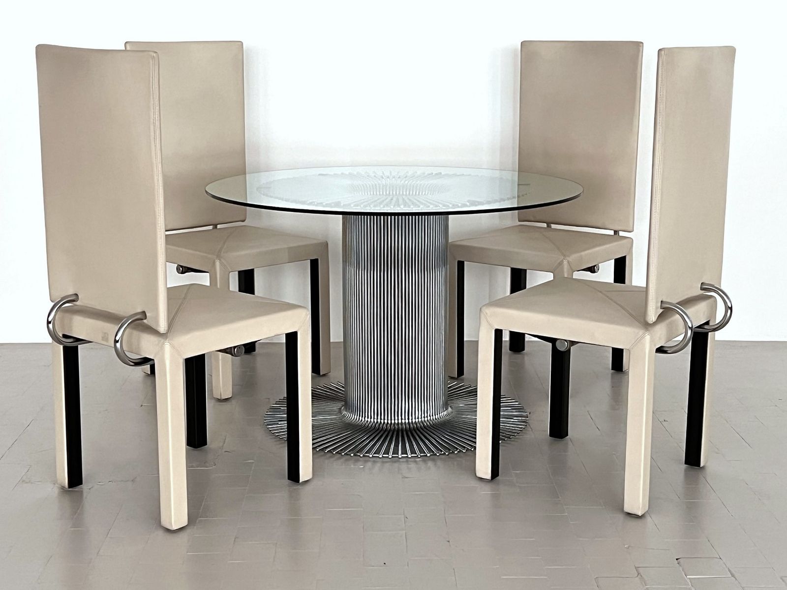 photo for sale Italian Pedestal Dining Table In Chrome And Glass By Gastone Rinaldi, 1960s