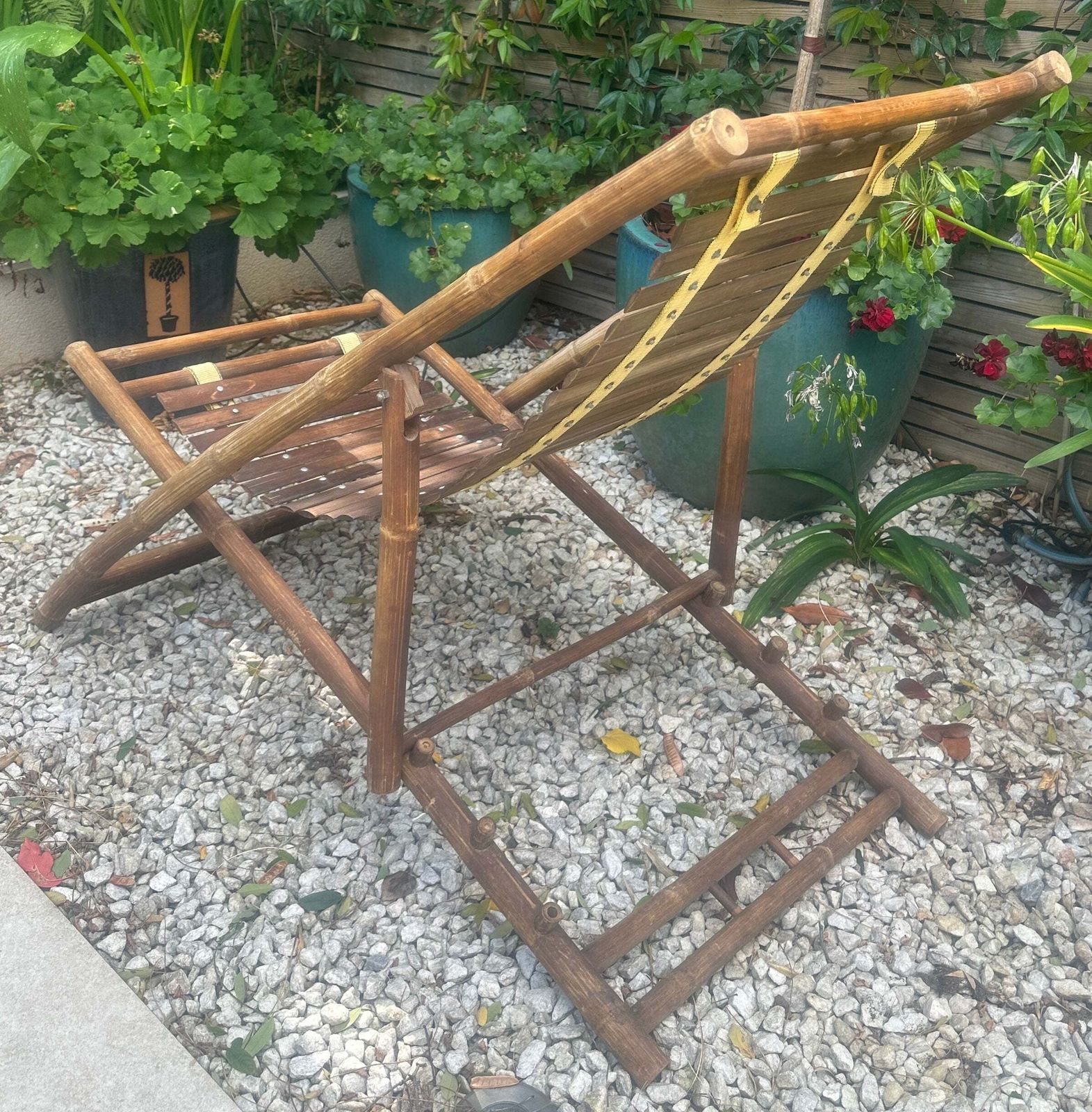 Garden Furniture Pair Of 1980s Rustic Italian Bamboo Slatted Deck Chairs Or Sun Loungers photo