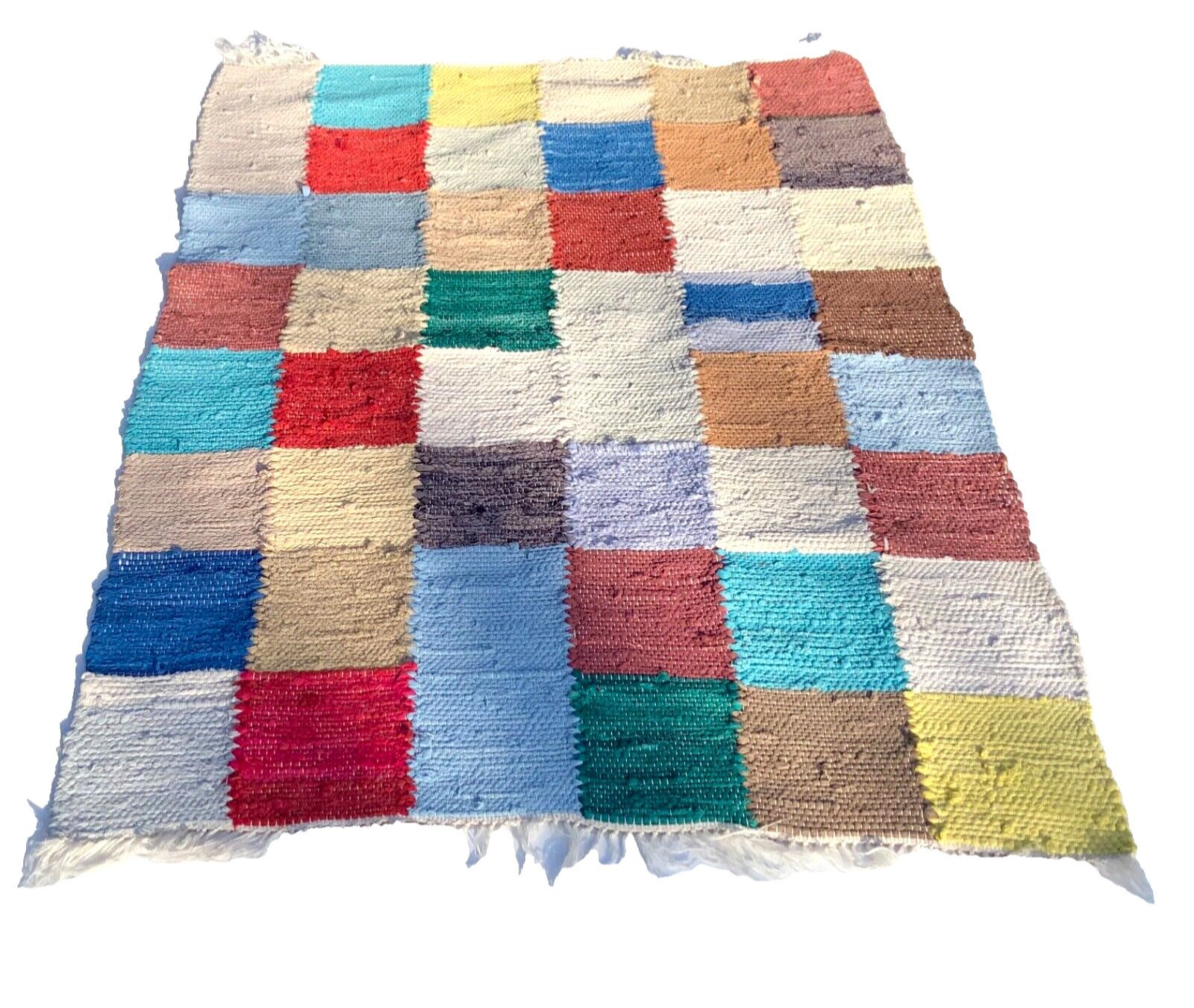 Swedish Handwoven Rag Rug, Cotton, Craftsmanship, Multicolour, 103cm X 77cm photo for sale