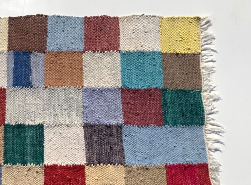 Swedish Handwoven Rag Rug, Cotton, Craftsmanship, Multicolour, 103cm X 77cm photo 65.0