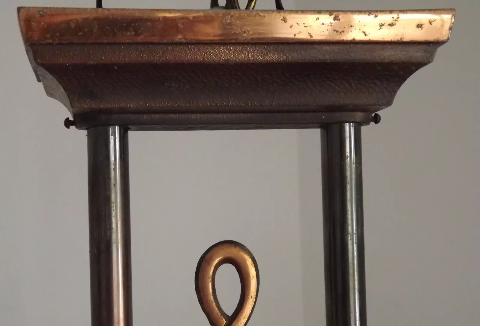 French Art Deco 6 Arm, 10 Light Chandelier In Petitot Ezan Style, Copper Tone Finish photo vinterior