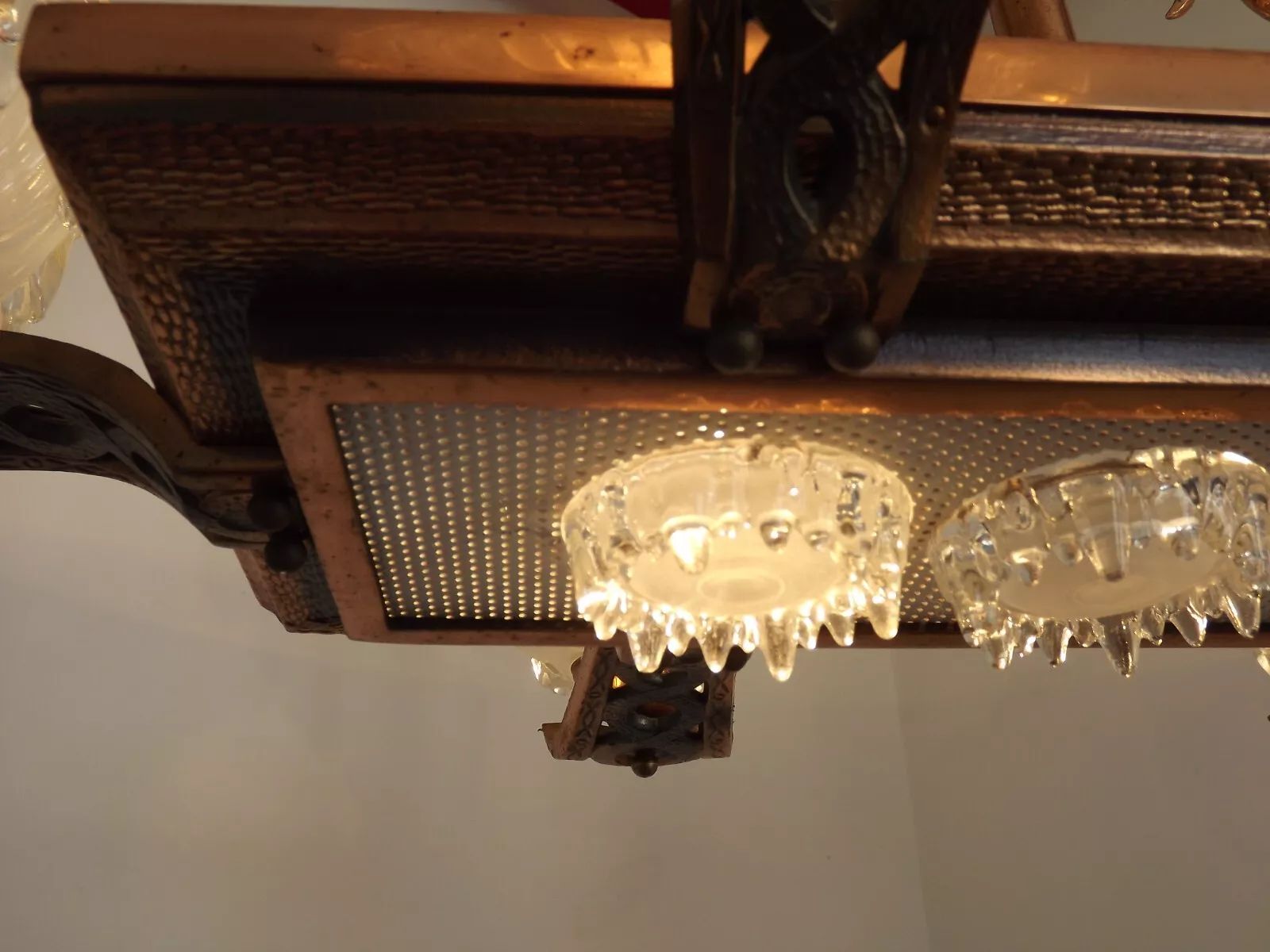 photo vinterior French Art Deco 6 Arm, 10 Light Chandelier In Petitot Ezan Style, Copper Tone Finish