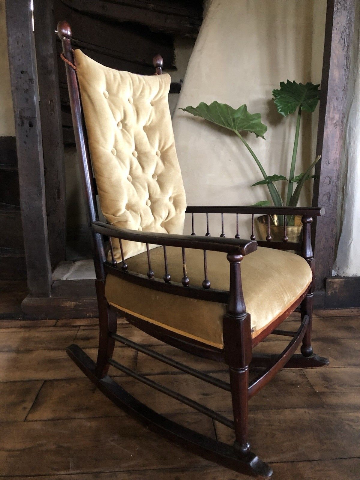 Antique Rich Gold Arts & Crafts Rocking Elbow Armchair Chair By William Birch