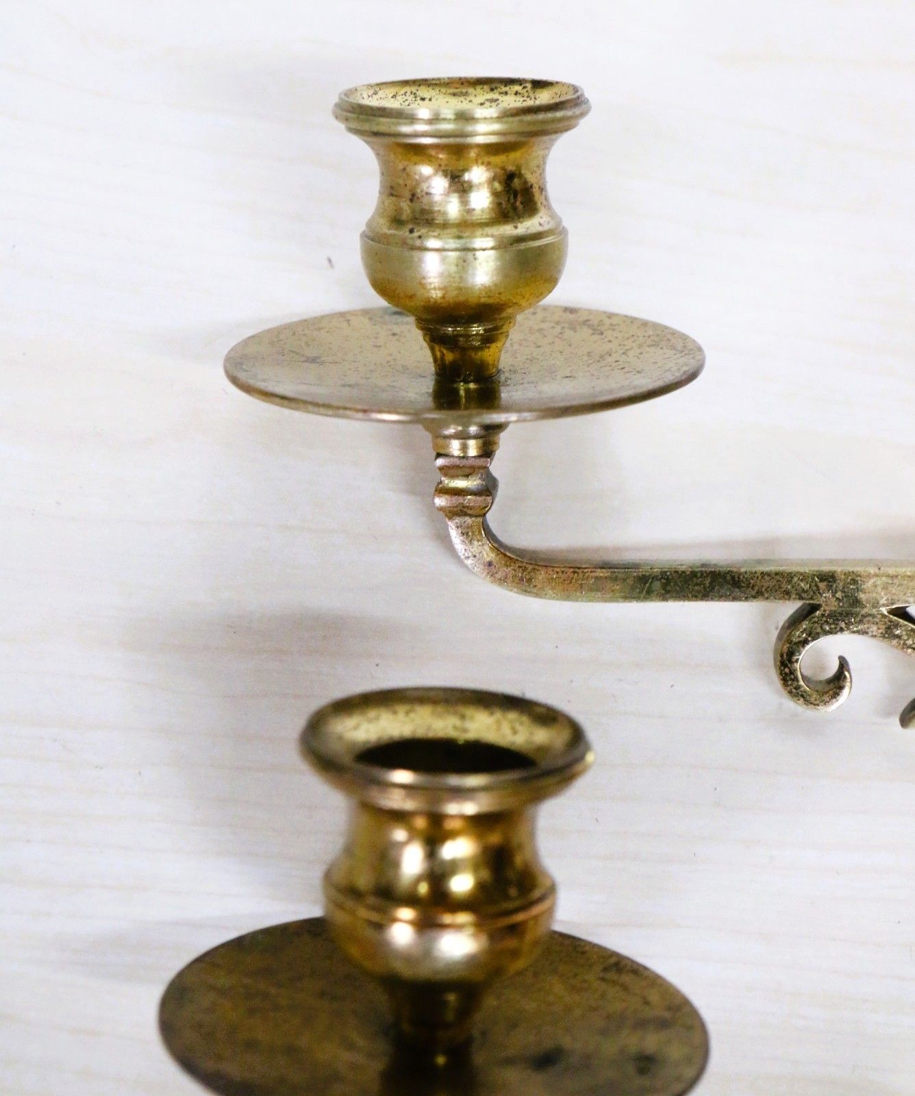 Pair Antique Georgian Piano Sconces Gilt Brass Hinged Candle Holders Original photo furniture