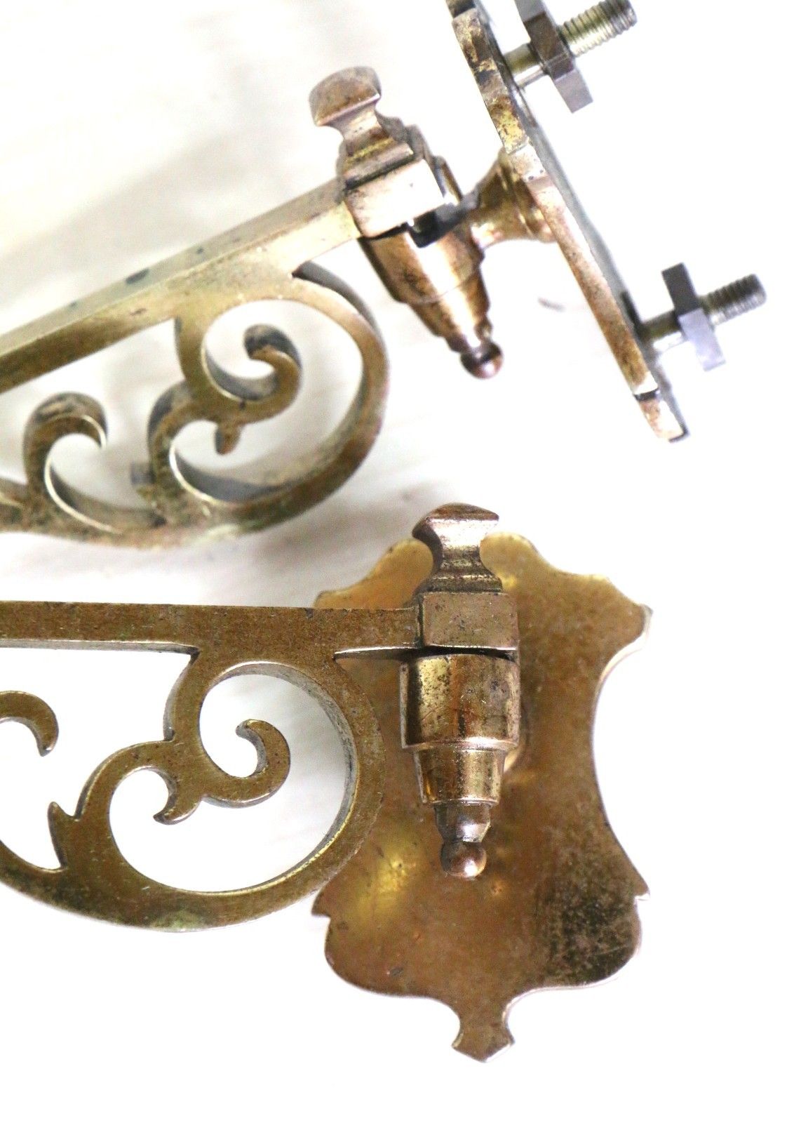 Pair Antique Georgian Piano Sconces Gilt Brass Hinged Candle Holders Original photo vinterior