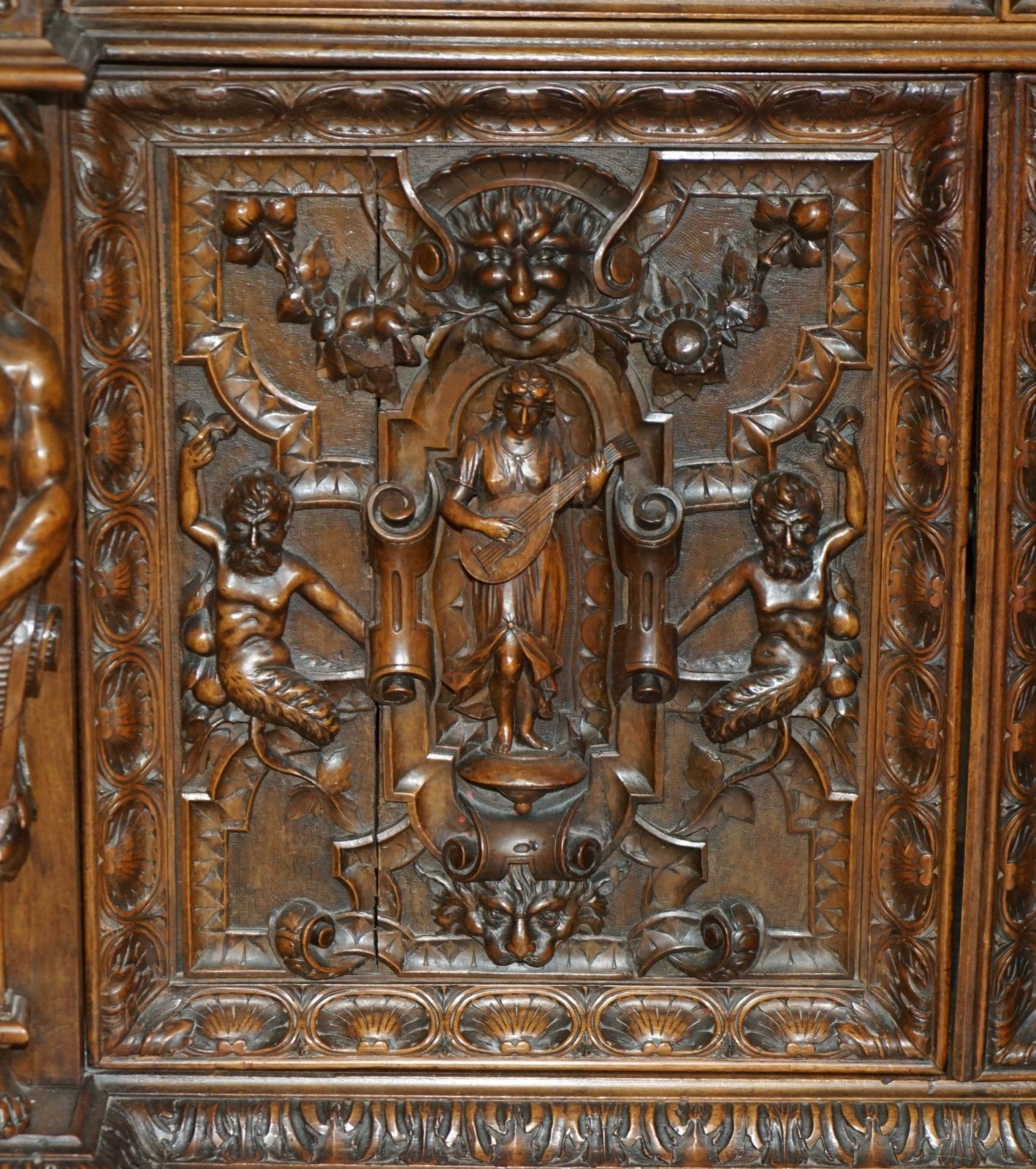 Important Antique Circa 1850 French Walnut Ornately Carved Buffet Sideboard photo 13950.0