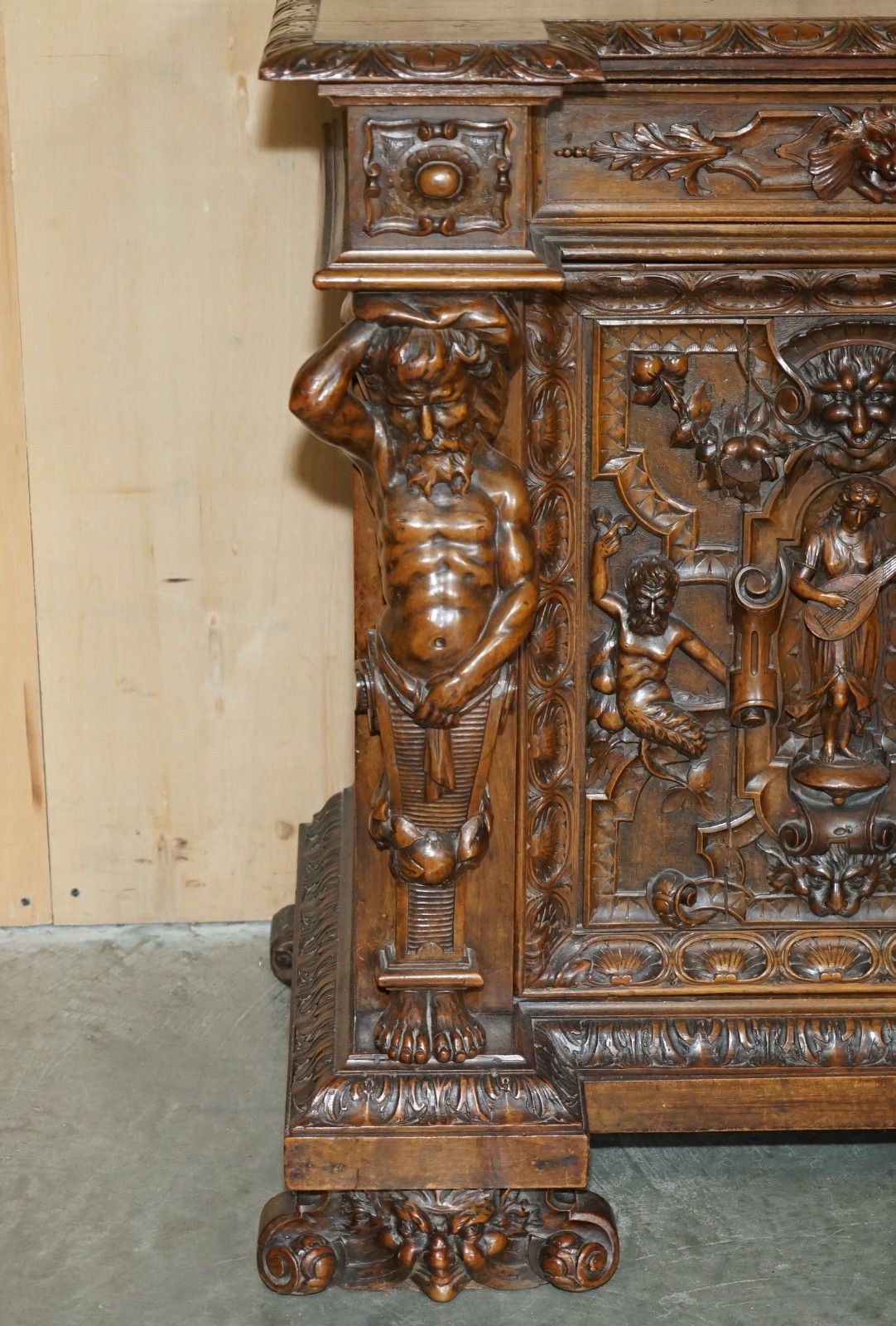 Important Antique Circa 1850 French Walnut Ornately Carved Buffet Sideboard photo vinterior
