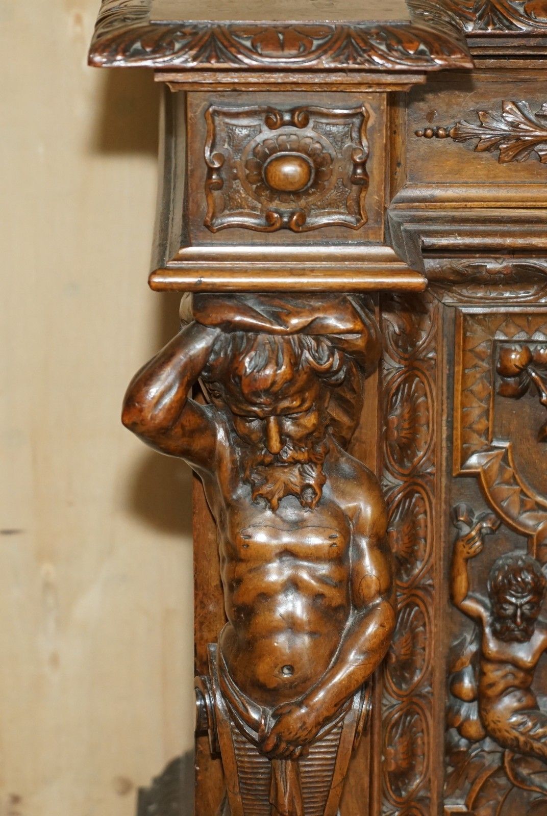 Important Antique Circa 1850 French Walnut Ornately Carved Buffet Sideboard photo buy