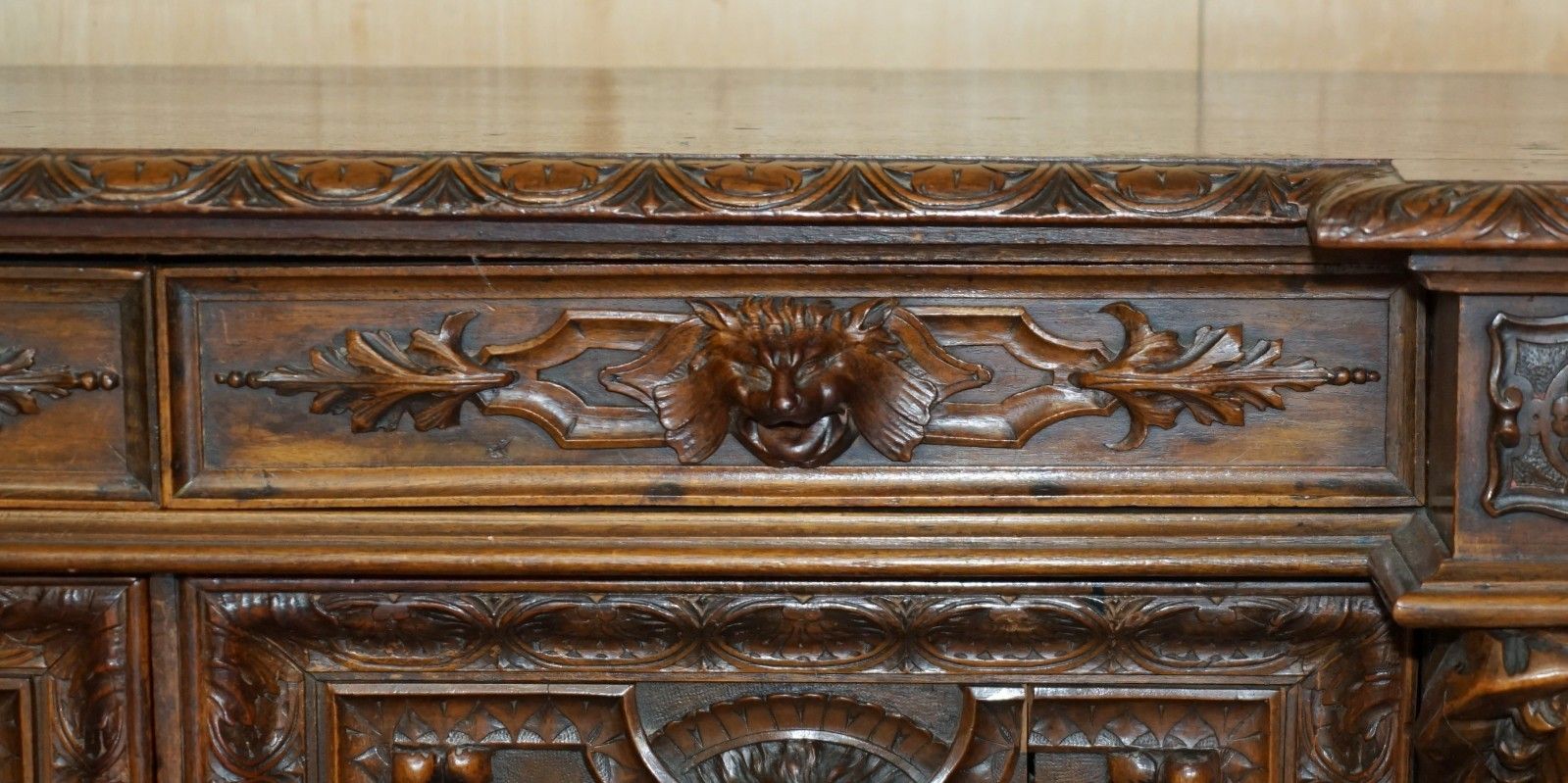 photo buy Important Antique Circa 1850 French Walnut Ornately Carved Buffet Sideboard