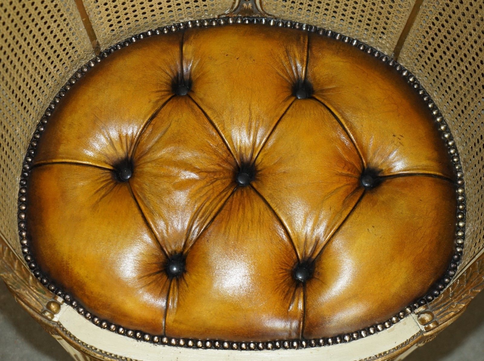 Pair Of Antique Restored Chesterfield Leather French Cir 1880 Bergere Armchairs photo vintage