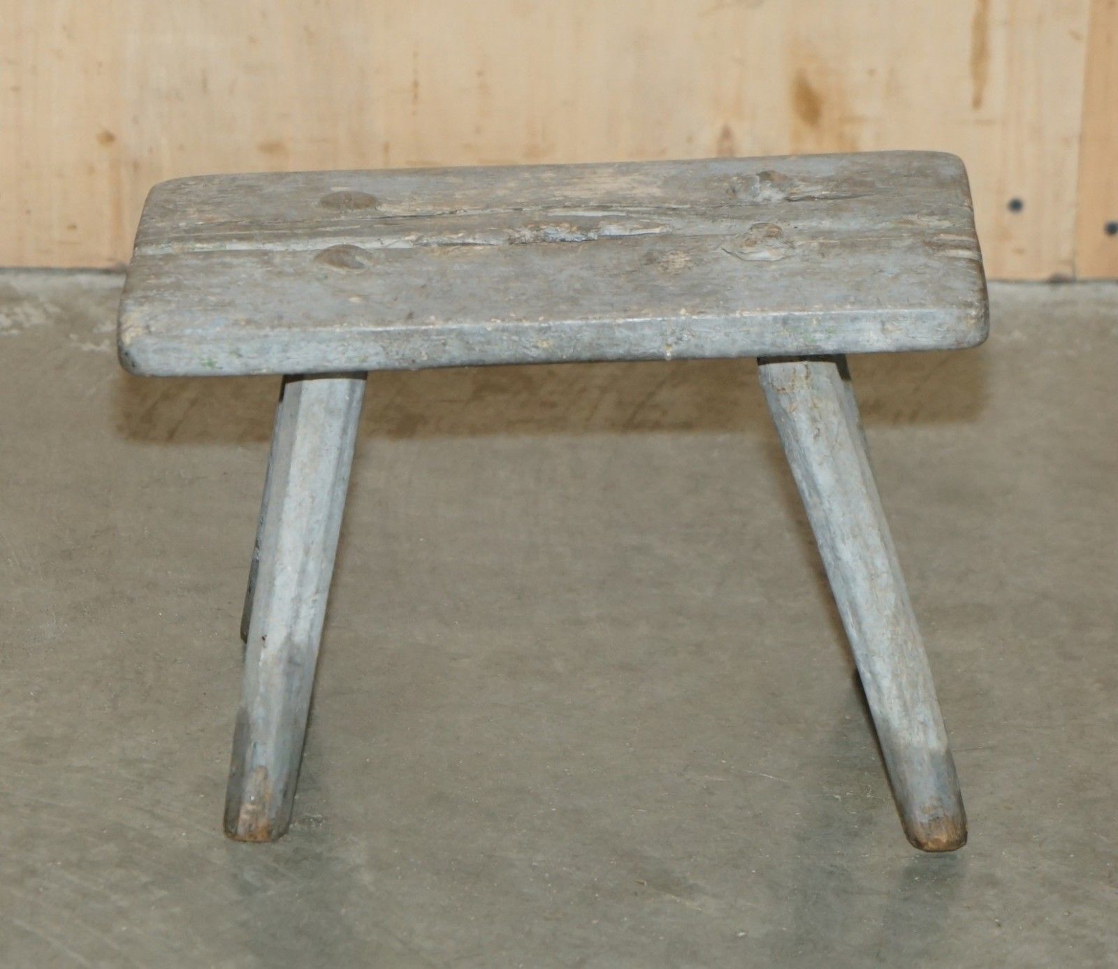 Small Antique 1900 Original Paint Milking Dairy Stool With Four Hand Carved Legs photo for sale