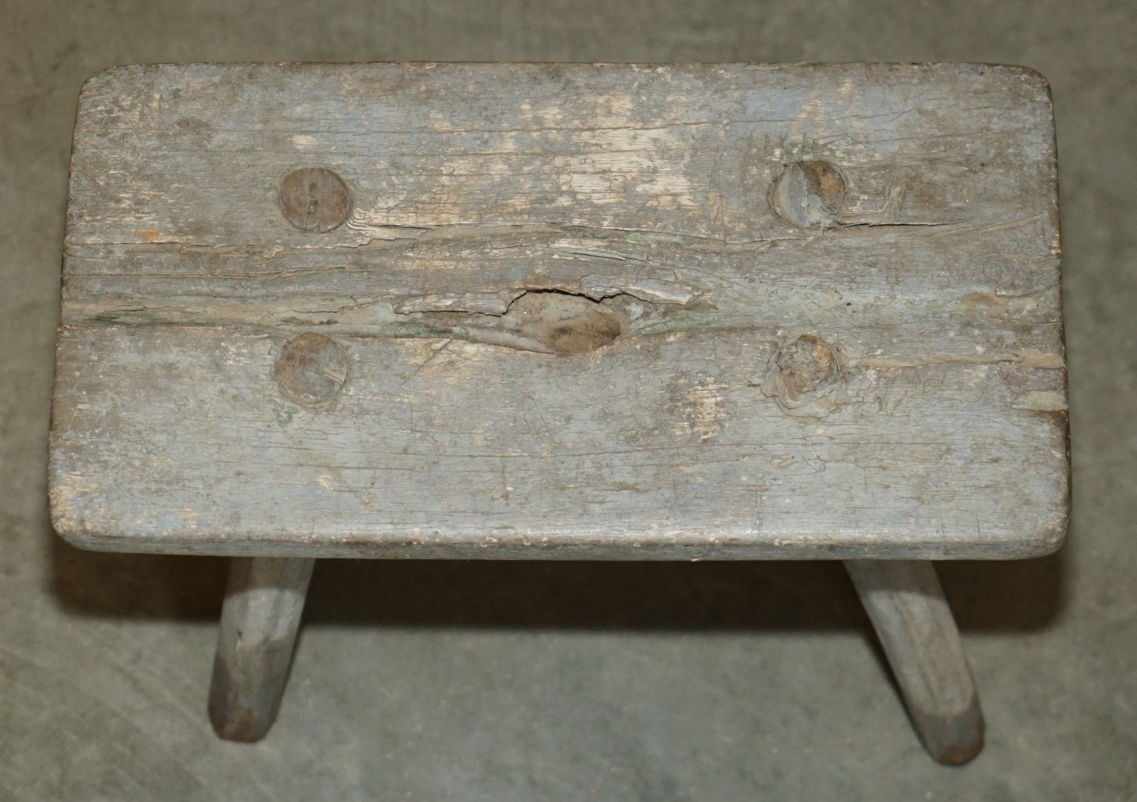 Small Antique 1900 Original Paint Milking Dairy Stool With Four Hand Carved Legs photo Furniture