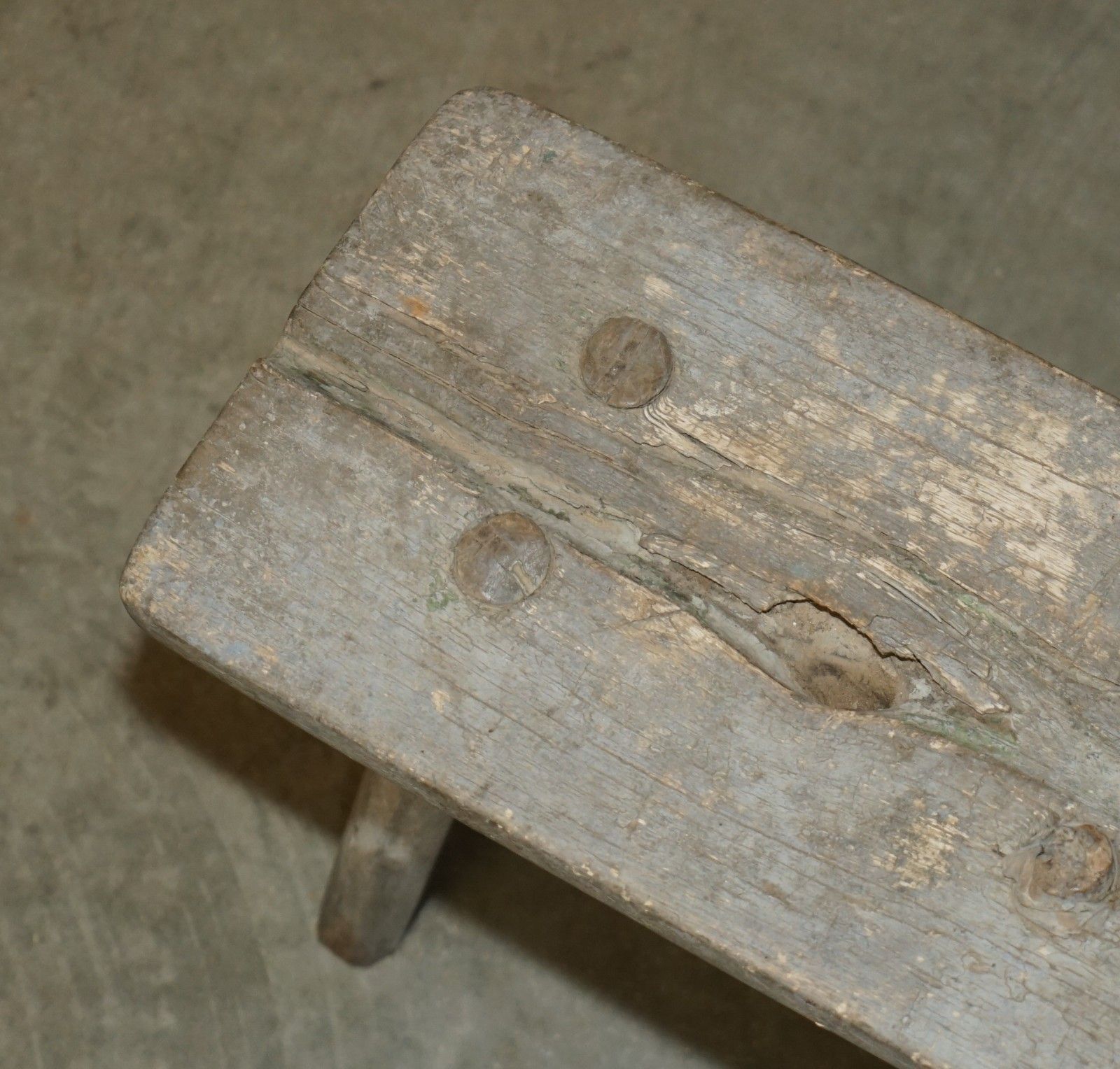 Small Antique 1900 Original Paint Milking Dairy Stool With Four Hand Carved Legs photo 395.0