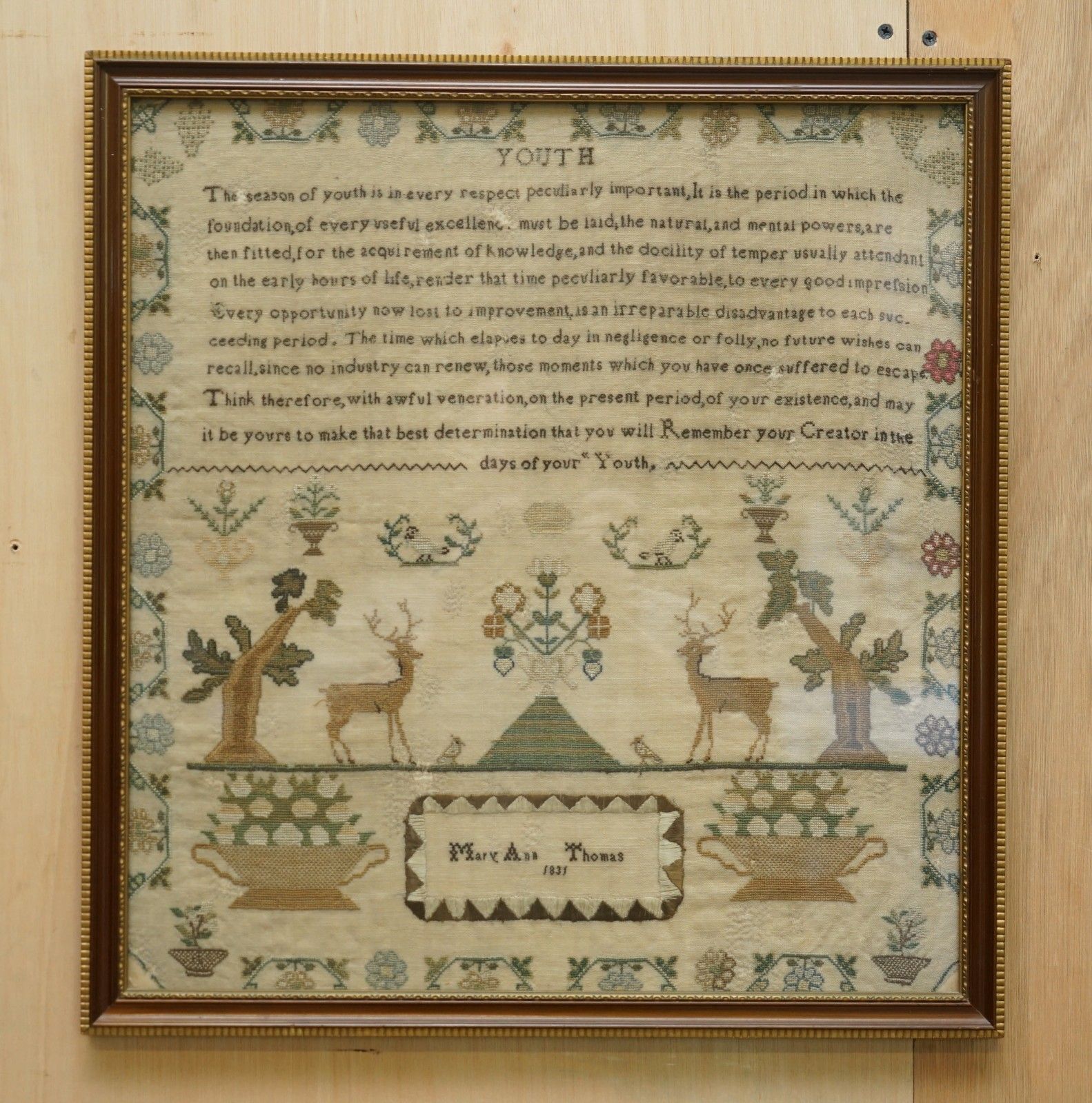 Antique 1831 Original William IV Needlework Sampler Depicting A Verse On Youth photo furniture