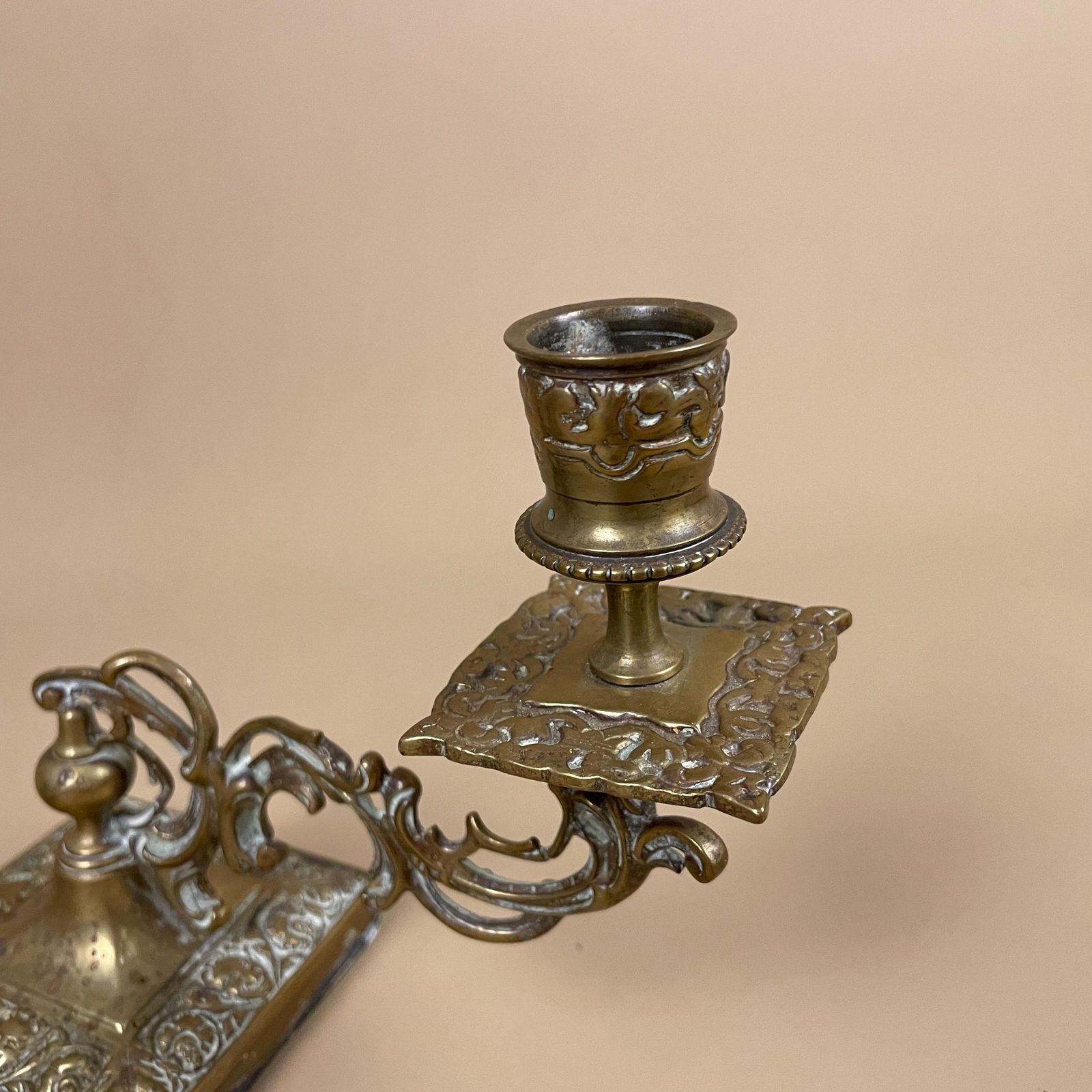 Antique Matching Pair Of Gold Brass Metal Candlestick Candle Stick Holders Vintage Pattern Taper Dinner Candlesticks Arms Ornate Set Holder photo buy