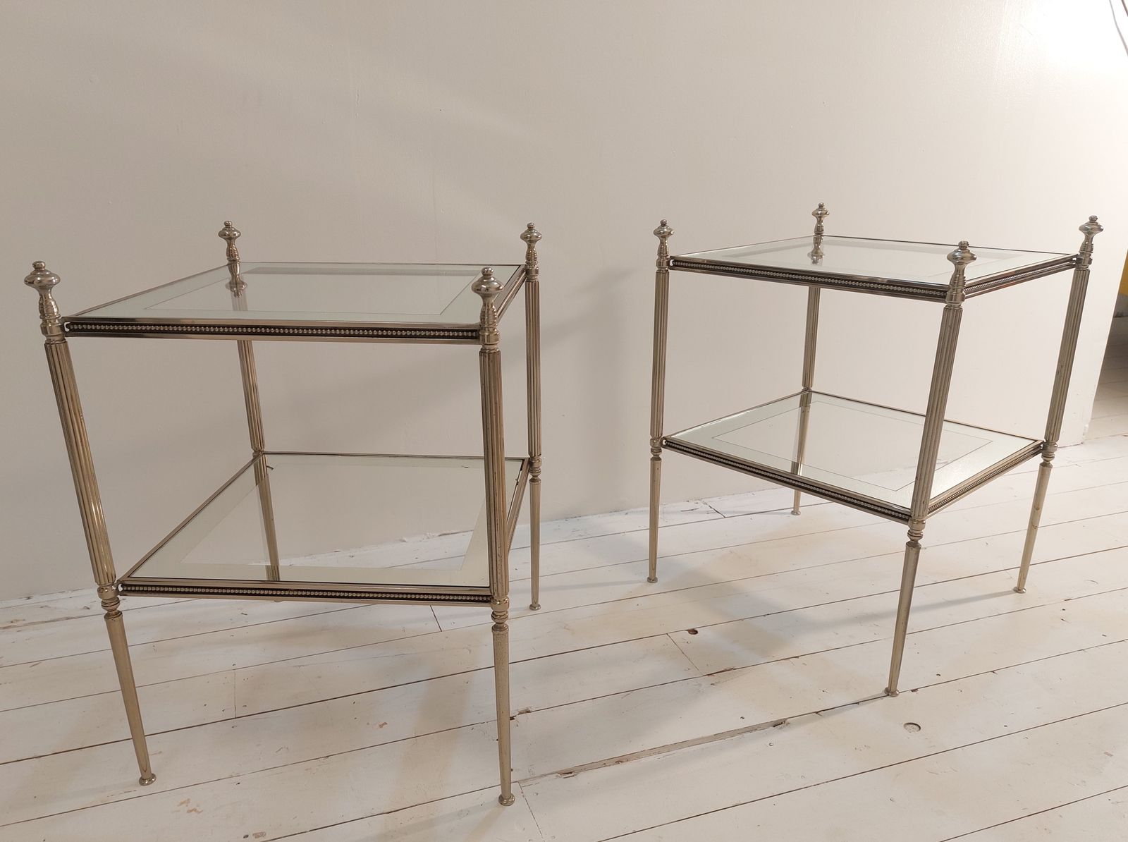 Pair Of Silvered Brass And Mirrored Side Tables By Maison Jansen, C1970 photo Furniture