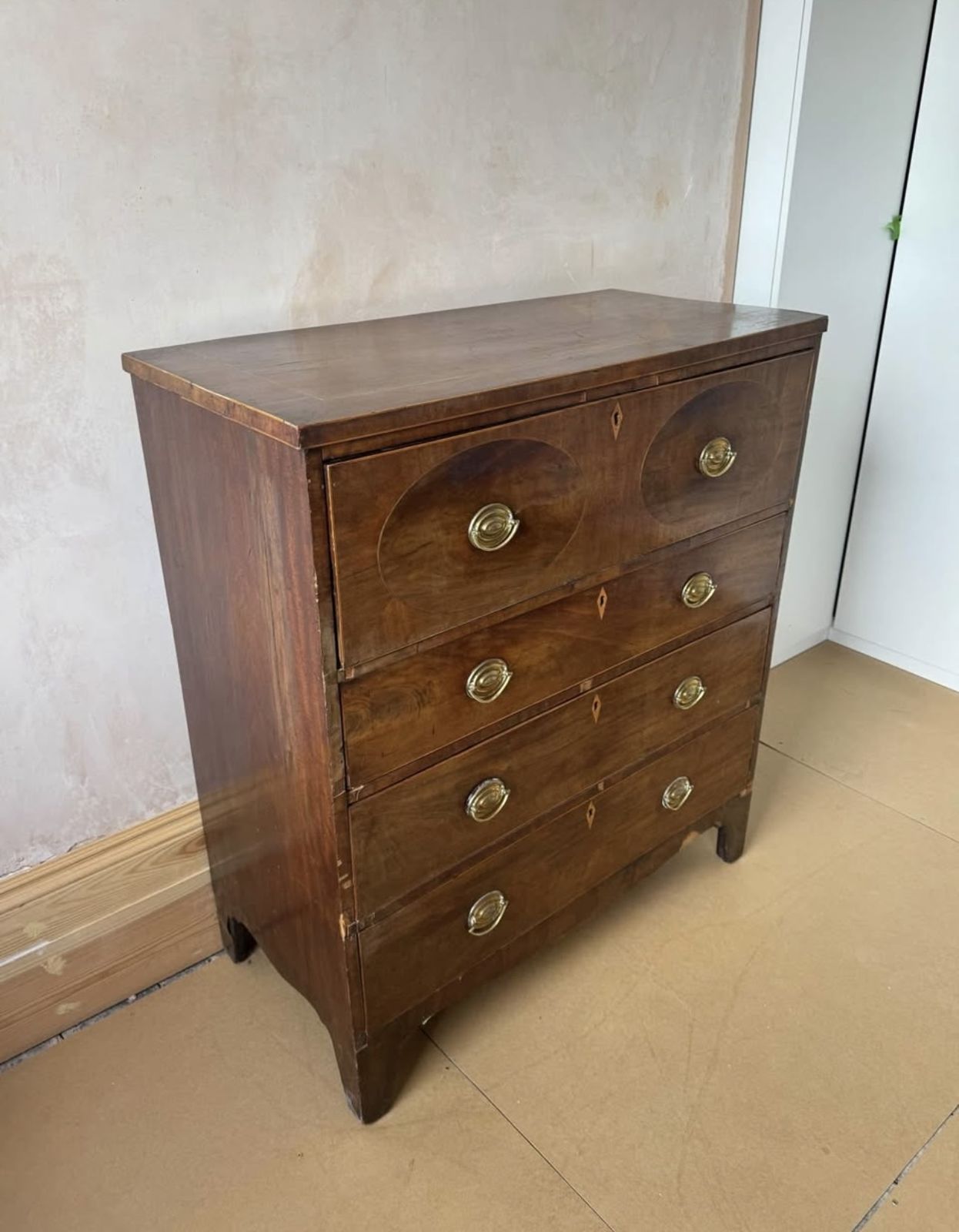 Antique Early 19th Century Mahogany Chest Of Drawers With Desk Top photo Furniture