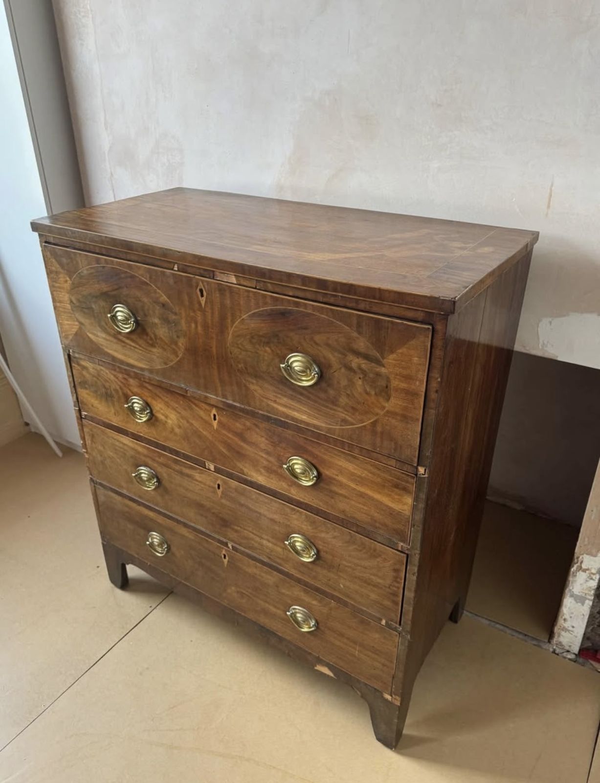 Antique Early 19th Century Mahogany Chest Of Drawers With Desk Top photo 500.0