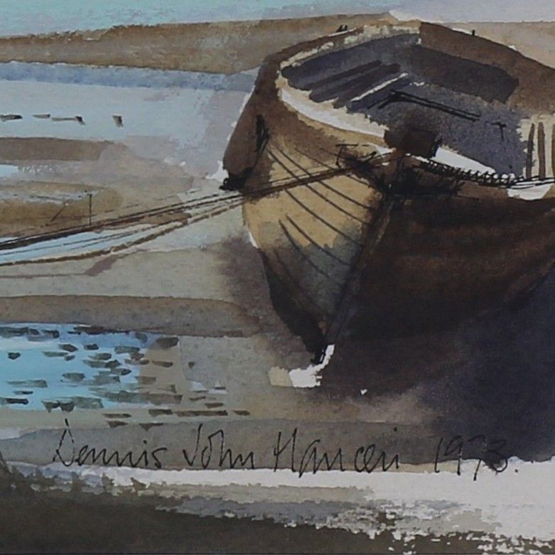 Watercolour By Dennis John Hanceri. Titled "Old Oyster Store, Orford, Suffolk." photo for sale