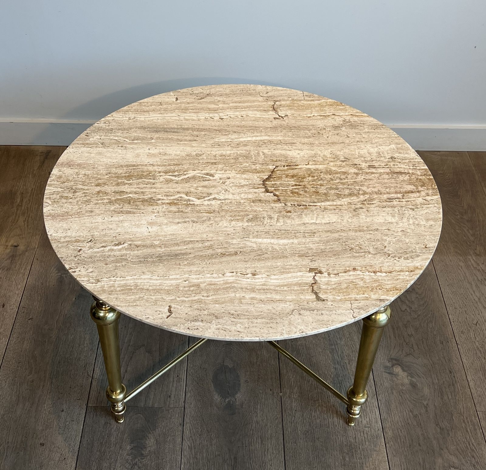 Brass Coffee Table With White Marble Top In The Style Of Maison Ramsay photo Furniture