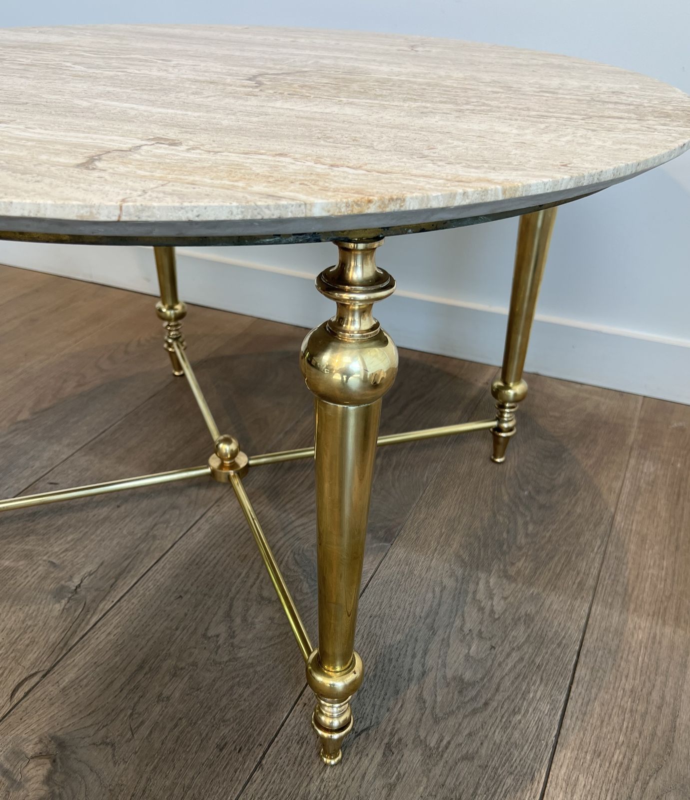 photo buy Brass Coffee Table With White Marble Top In The Style Of Maison Ramsay